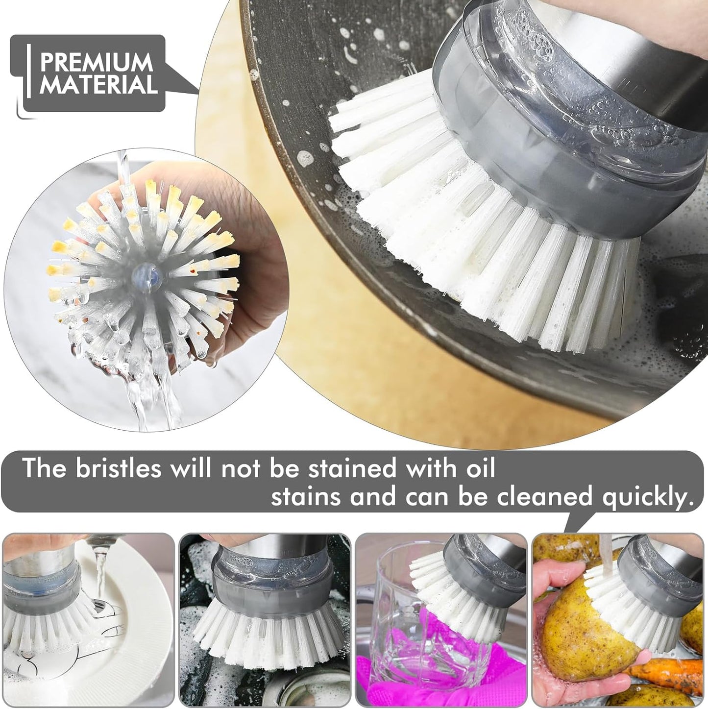 Palm Brush Refills for OXO Steel Soap Dispensing Dish Brush - 8 Pack Cleaning Replacement Brush Head for OXO Palm Brush(Grey)