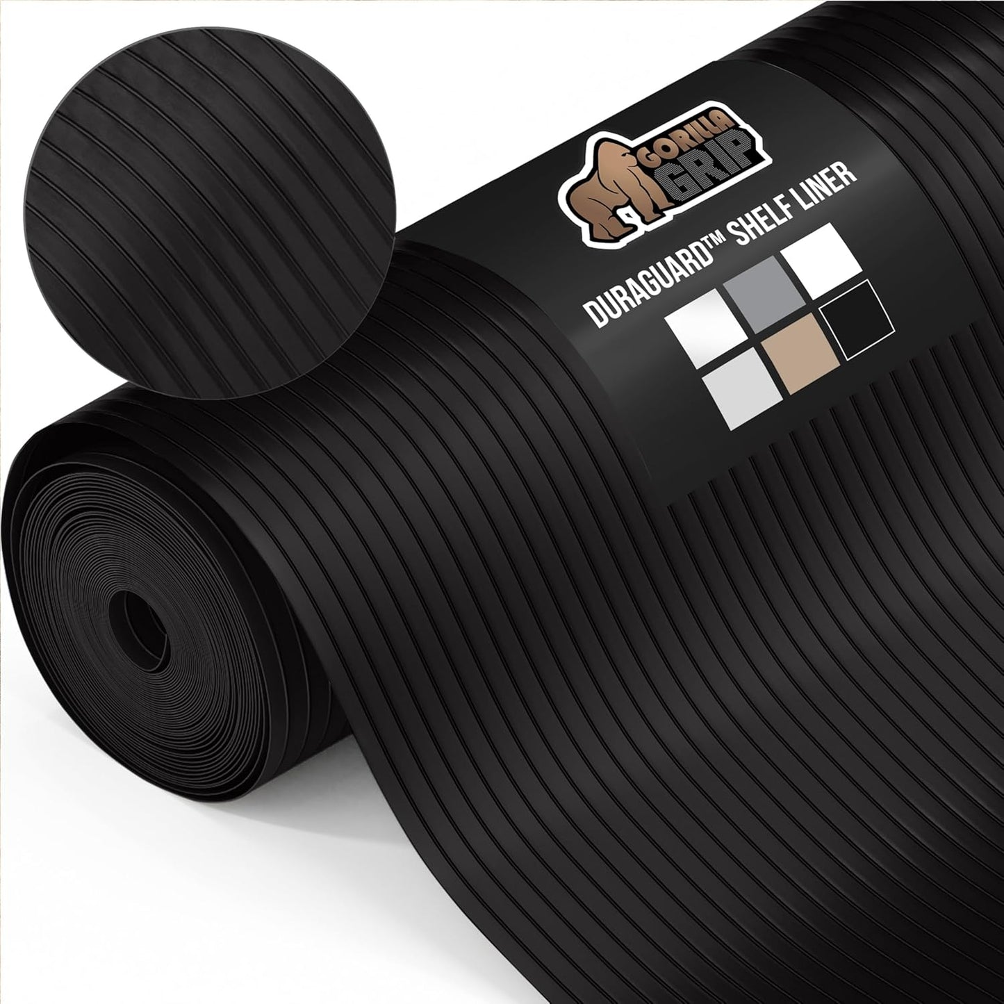 GORILLA GRIP DuraGuard Shelf Liner, Non-Adhesive Cabinet Liners for Kitchen Drawers, Shelves, Refrigerator, Pantry Storage, Bathroom Closet, Durable Waterproof BPA Free Ribbed Plastic, 17.5x10 Black