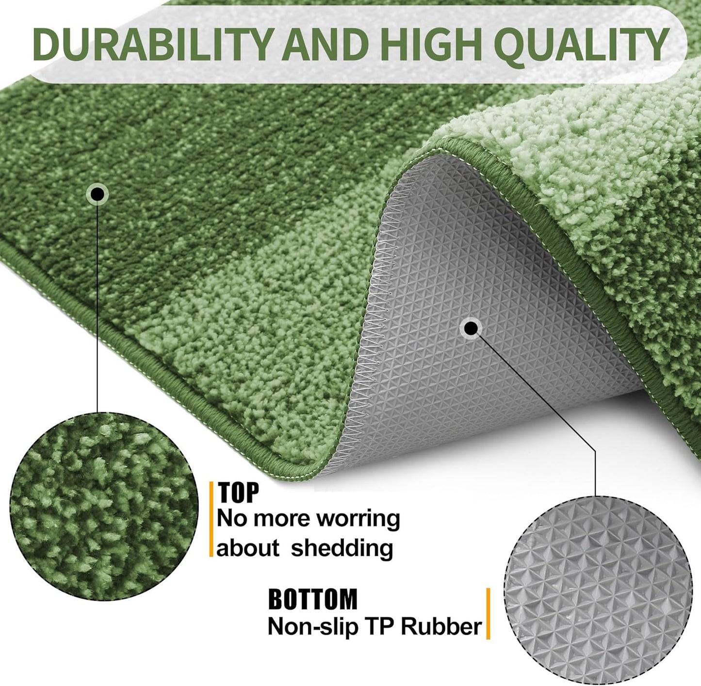 Kitinjoy Indoor Outdoor Door Mat, 71x47 Non-Slip Absorbent Dirt Trapper, Low-Profile Washable Inside Entrance Front Floor Mat, Sturdy Soft Entry Doormats for Entryway, Green