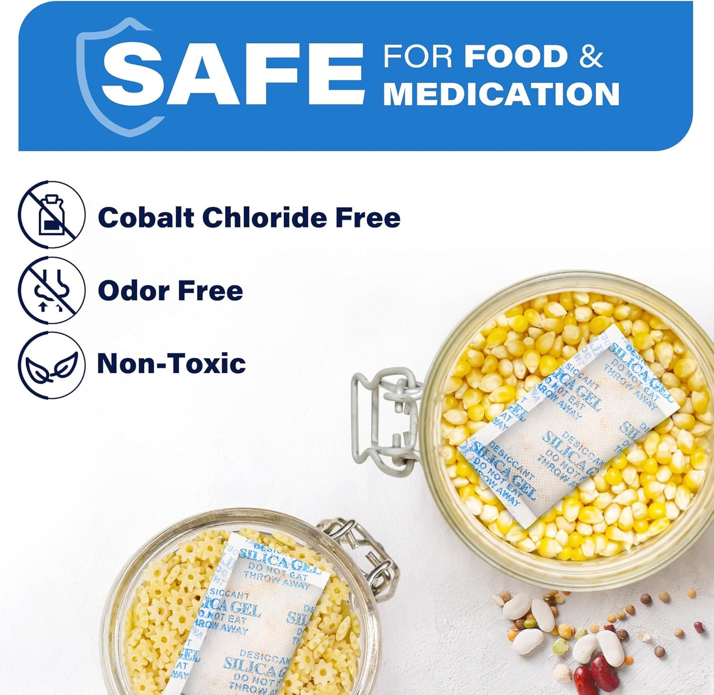 LotFancy Silica gel Desiccant, Assorted Sizes (3/5/10/20/50 Gram) Silica Gel Packets, 100Packs Total, Rechargeable Desiccant Packets with Orange Color Indicating, Food Safe