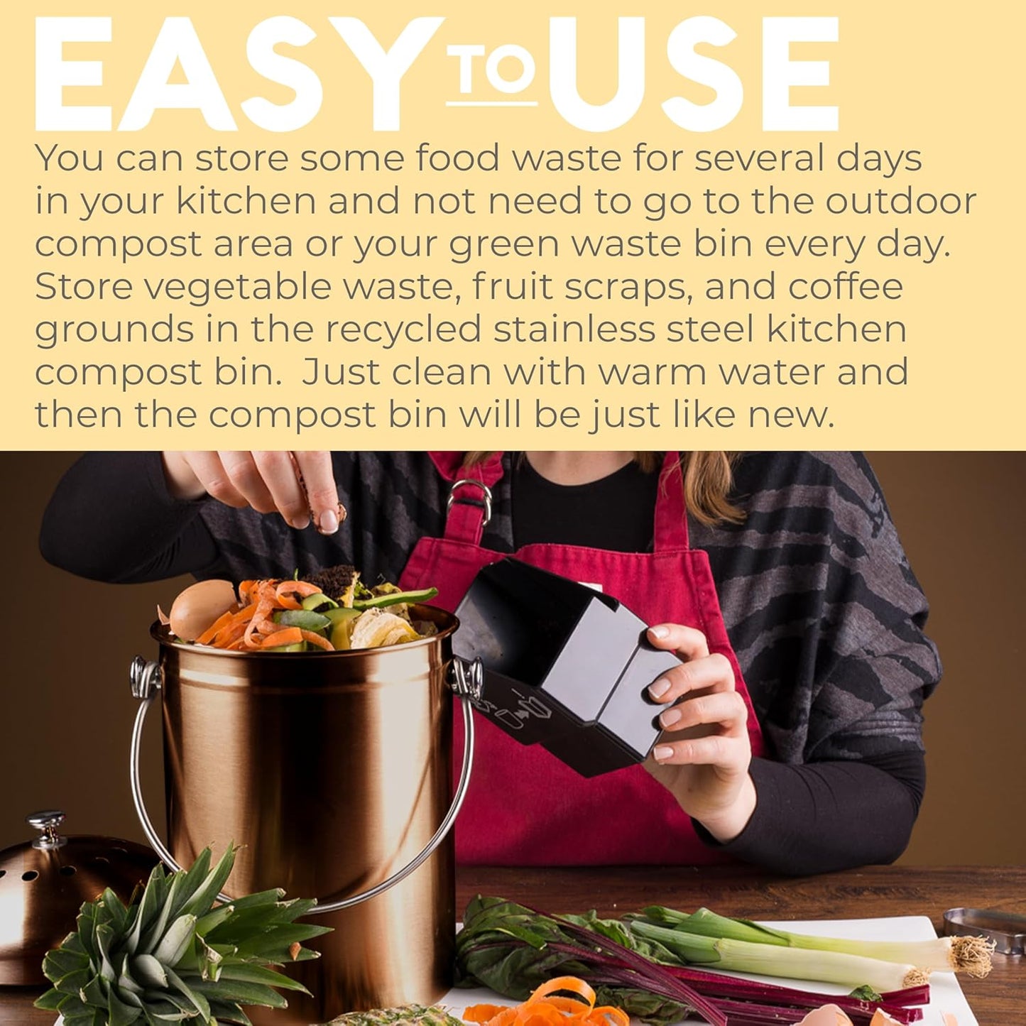 EPICA Countertop Compost Bin Kitchen | 1.3 Gallon | Odorless Composting Bin with Carbon Filters | Indoor Compost Bin with Lid | Stainless Steel Kitchen Composter for Food Scraps & Waste Recycling