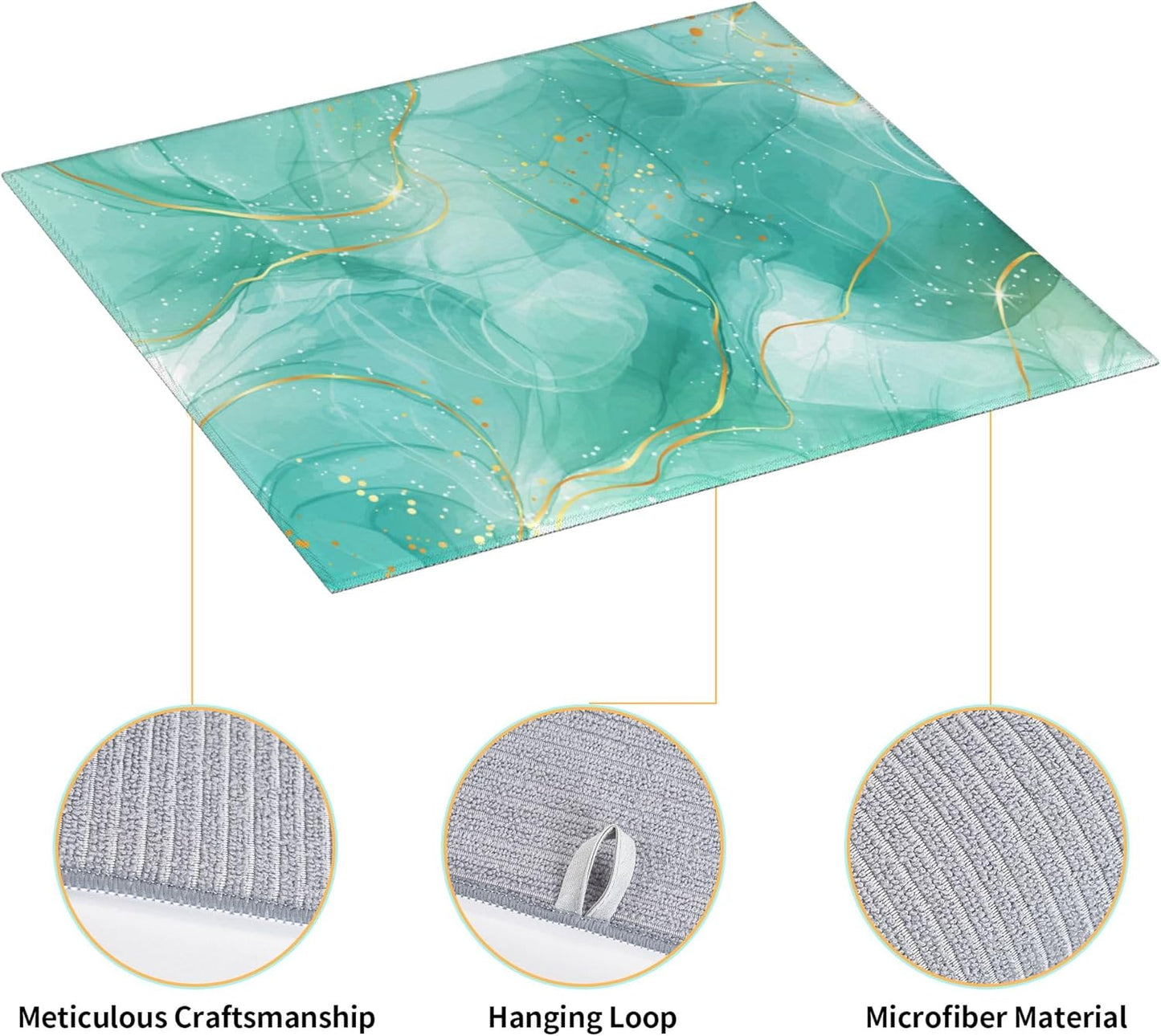 Teal Gold Marble Dish Drying Mat for Kitchen Counter Green Turquoise Dish Drainer Rack Mats 16x18 Inch Absorbent Reversible Modern Drying Pad