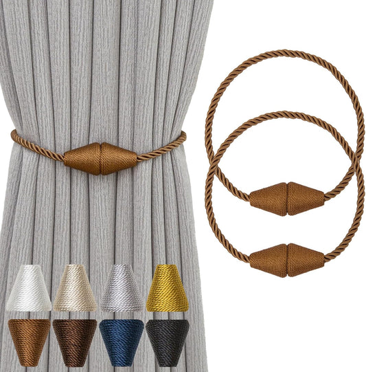 Magnetic Curtain Tiebacks 2 Pack Outdoor Rope Curtain Tie Backs Decorative Window Treatment Holdbacks for Home Decorative Curtain, Khaki