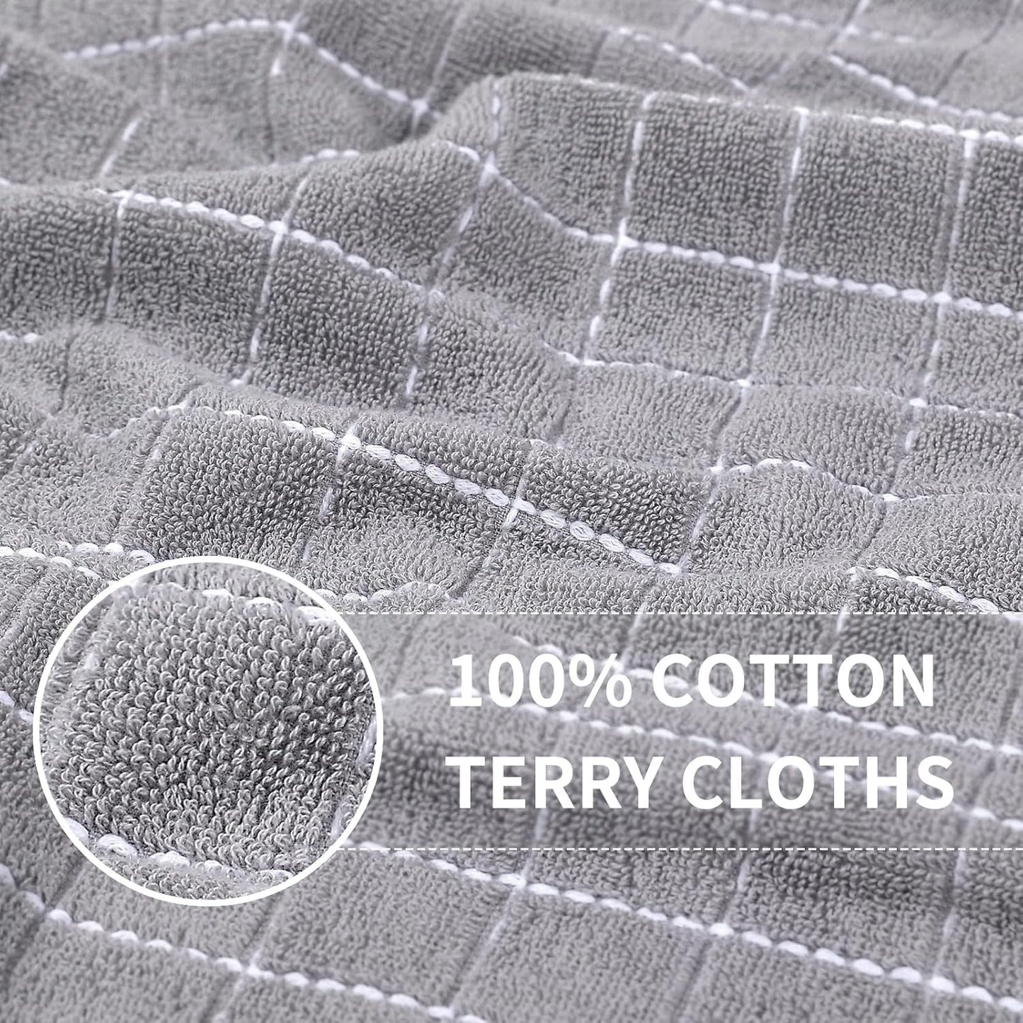 Homaxy 100% Cotton Terry Kitchen Towels(White and Light Grey, 13 x 28 Inches), Checkered Designed, Soft and Super Absorbent Dish Towels, 8 Pack