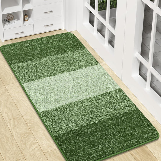 Kitinjoy Indoor Outdoor Door Mat, 47x20 Non-Slip Absorbent Dirt Trapper, Low-Profile Washable Inside Entrance Front Floor Mat, Sturdy Soft Entry Doormats for Entryway, Green