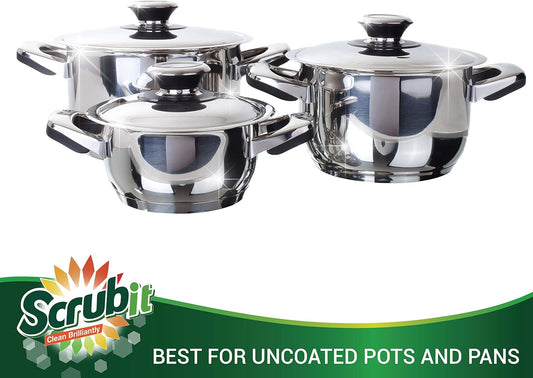 12 Pack Stainless Steel Scourers by Scrub It – Steel Wool Scrubber Pad Used for Dishes, Pots, Pans, and Ovens. Easy scouring for Tough Kitchen Cleaning. (XX Large (100 gram))