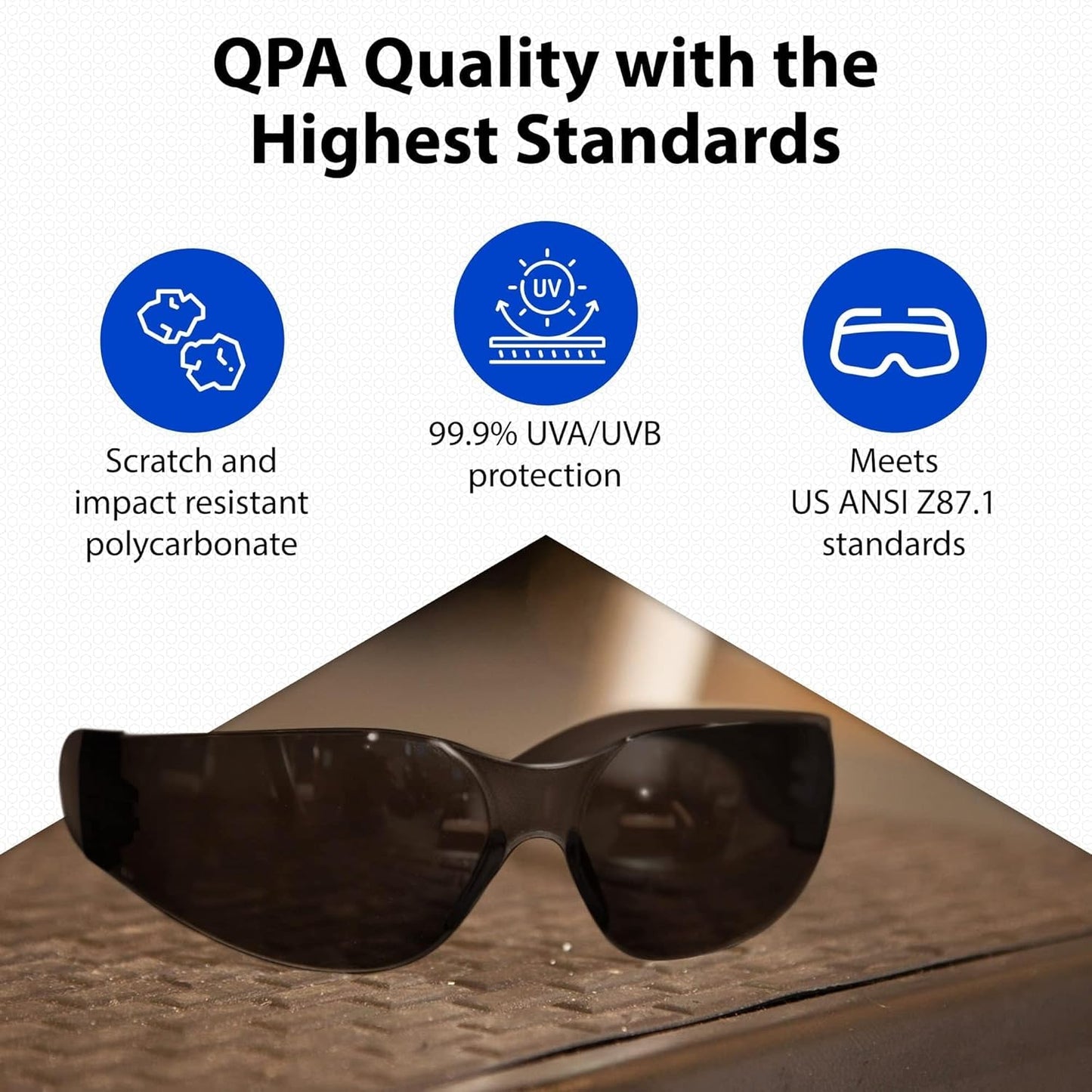 Quest Protective Apparel Safety Glasses for Men and Women - Anti Fog Safety Goggles for Shooting, Lab, or Construction – Polycarbonate Eye Protection [Smoke & Pack of 2]