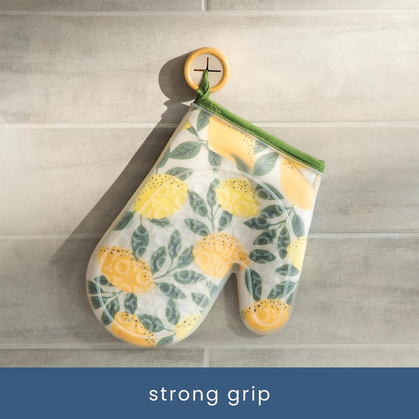 S&T INC. Round Adhesive Push Towel Hooks for Kitchen, Hand and Dish Towels, Plastic, Bamboo, 4 Pack