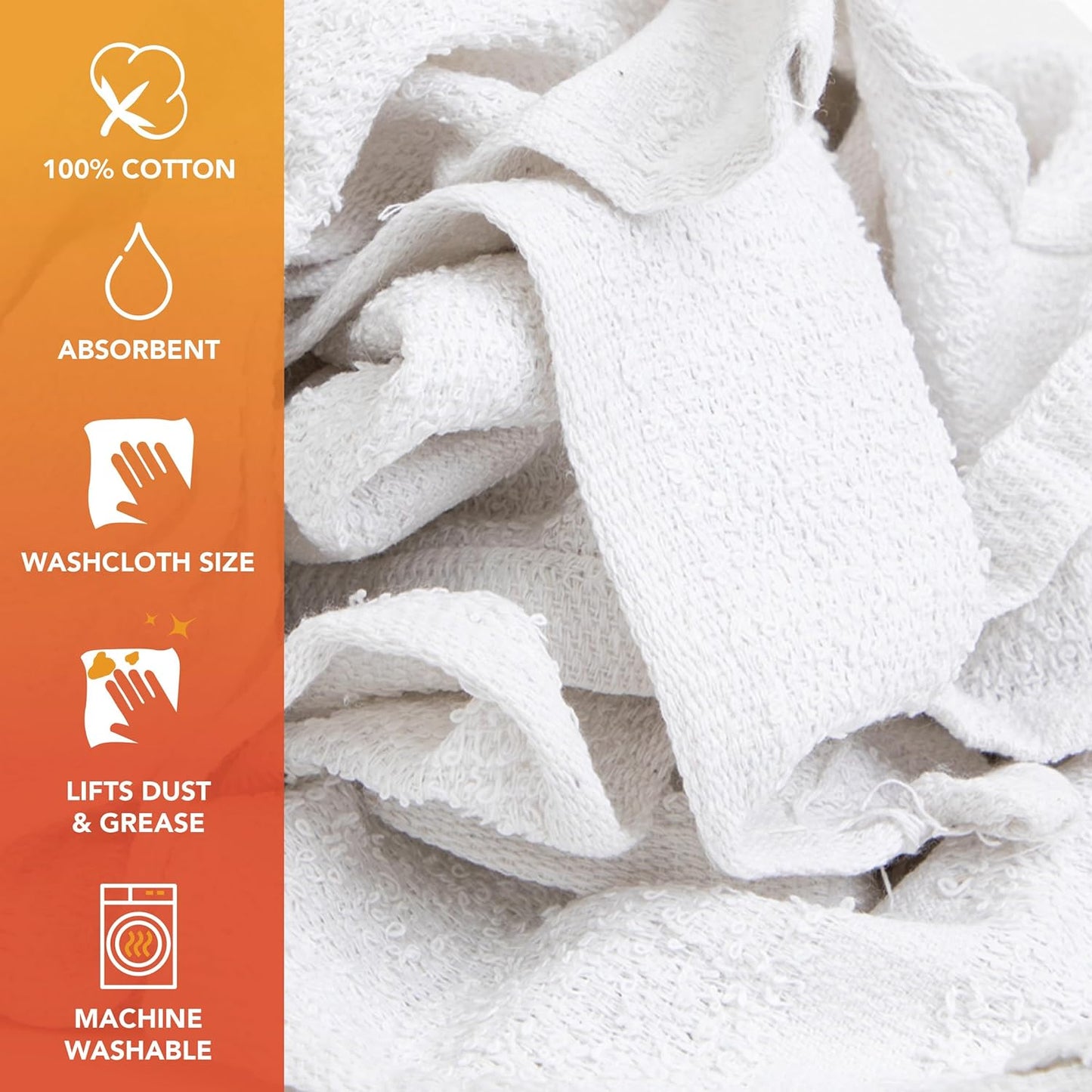 Arkwright W11 Terry Cloth Towels for Cleaning - Soft Cotton Blend Washable Multi-Purpose Bar Mop, Absorbent & Quick Dry, Bulk Box of Rags for Kitchen, Auto Shop, and Garage, 50 lb, White
