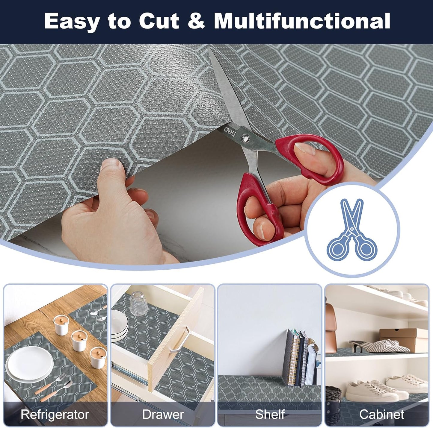 Non Adhesive Shelf Liner, Waterproof Drawer Liners for Kitchen Cabinet Refrigerator, No Slip Bathroom Sink Liners, Cupboard Fridge Liner EVA Place Mat Roll -17.5" x 118" Grey