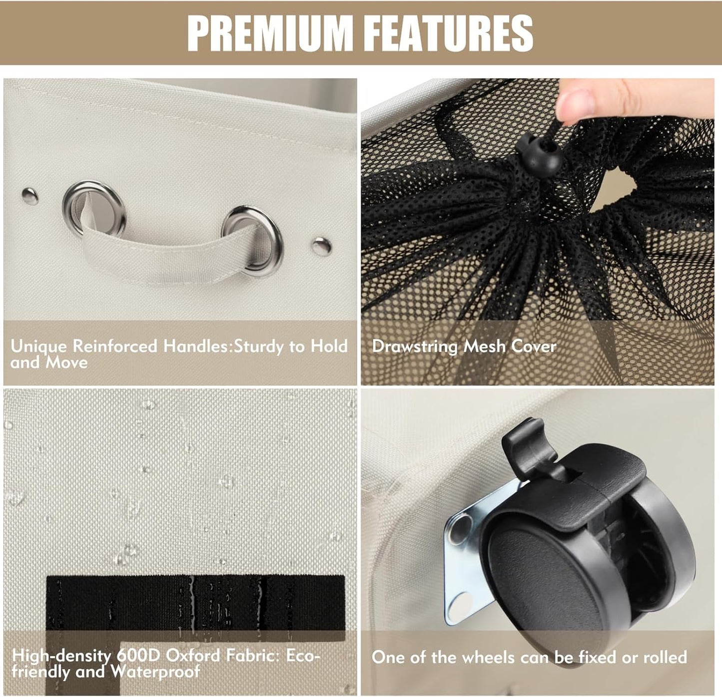 DOKEHOM 25-Inches Slim Laundry Basket on Wheels, Collapsible Rolling Laundry Hamper, Foldable Narrow Corner Clothes Storage Bins (Beige)