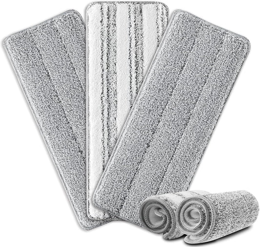Flat Mop Pads, 3 Pack 13" X 4.9" Microfiber Mop Pad/Refill/Head, Mop Pads Washable Microfiber Squeeze Cleaning Mop Heads Replacement - White and Grey