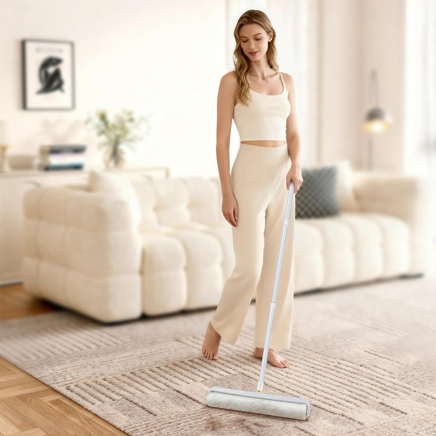 14.17" Extra-Wide Lint Roller Kit with 5 Refills & Dust Cover | Reusable Pet Hair Remover for Furniture, Car, Clothes | Extendable Handle (100 Sheets/Roll) (5)