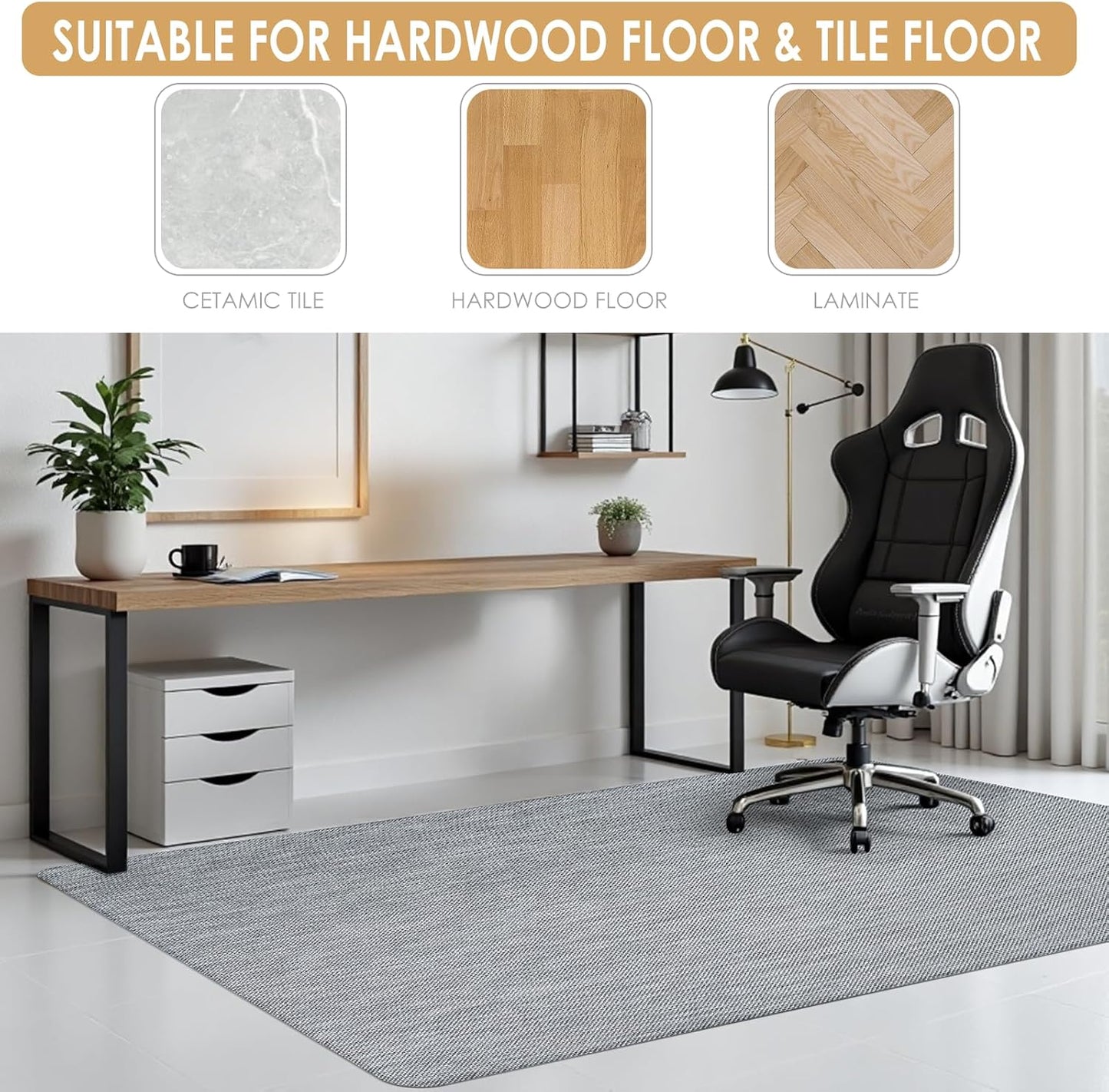 Kuyal Office Chair Mat for Hardwood Floor, 44" x58" Heavy Duty Desk Chair Mat for Office & Home, Anti Slip, Non-Curve Computer Chair Protector Mat, Light Gray