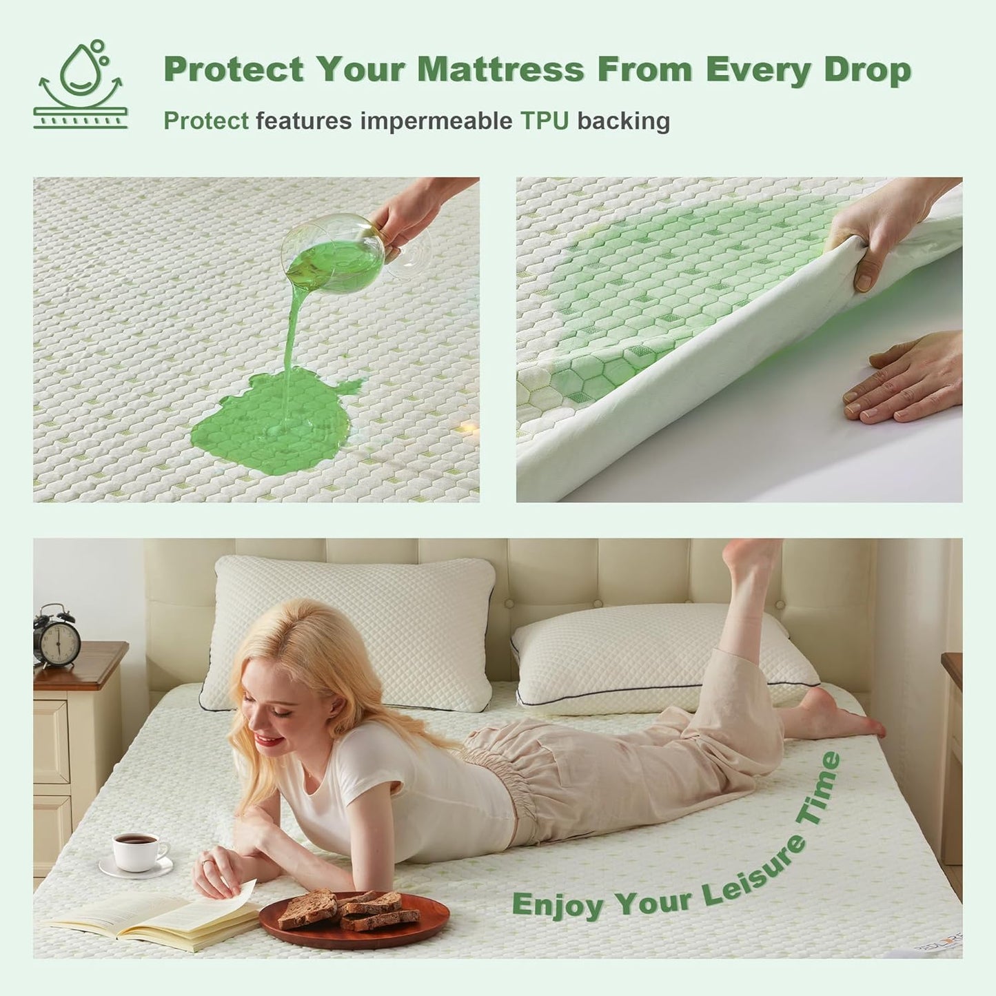 Waterproof Mattress Protector, King Size Mattress Pad Fitted 6"-18" Deep Pocket, 3D Air Fabric Breathable Bed Mattress Cover Noiseless Washable for Home, Bedroom, Hotel