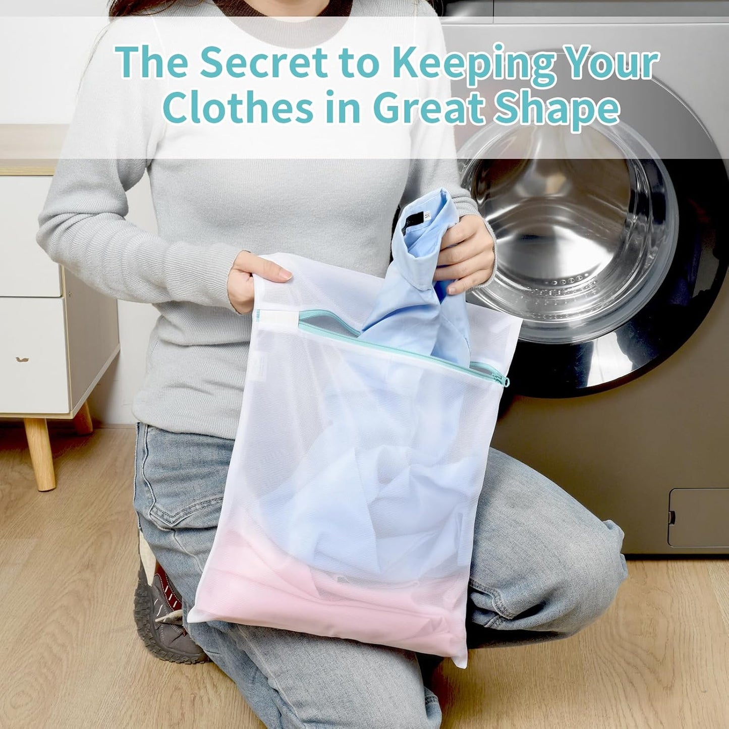 OTraki 12x16 Inch Mesh Laundry Bag 2 Pack Small Lingerie Sock Bag Washing Machine Soft Fine Mesh Zipper Laundry Bra Underwear Wash Bag for Home Travel White