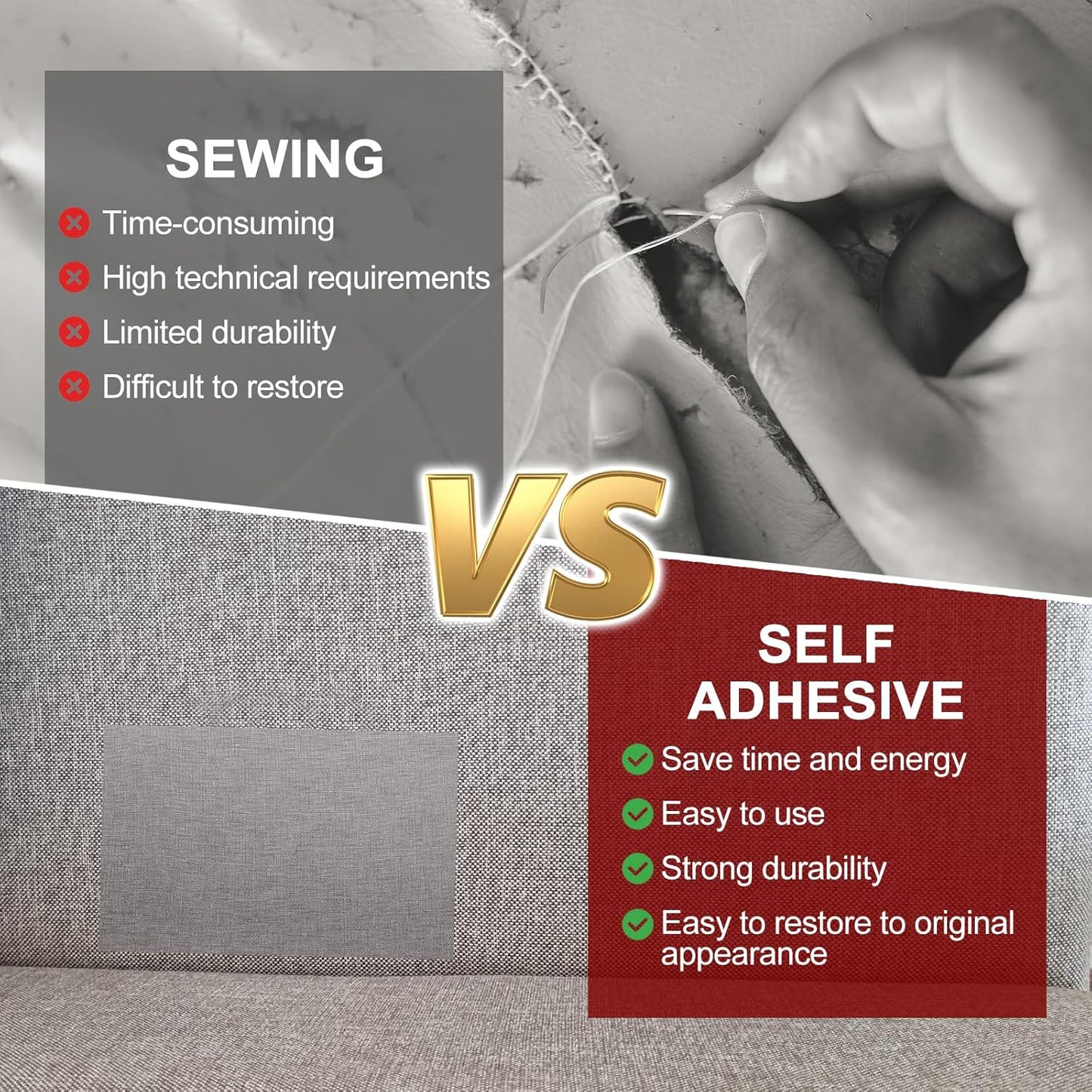 PATIKIL 70x6.2 Inch Linen Repair Tape, Repair Fabric Patch Self Adhesive Couch Patch Line Repair Patch for Furniture Sofa Car Seats Office Chairs, Wine Red