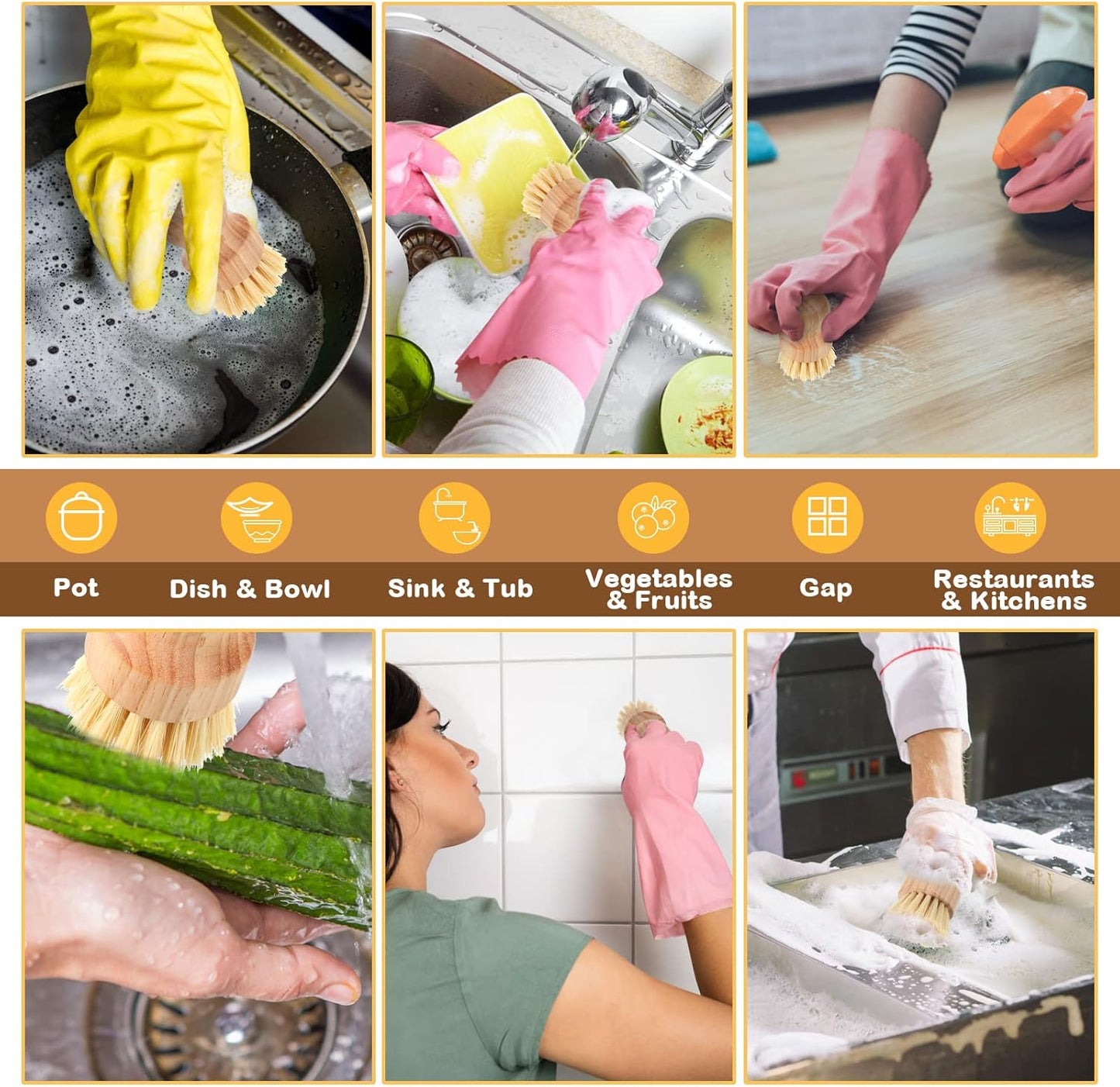 Nuenen 40 Packs Bamboo Dish Scrub Brushes Wooden Scrubbers Set Kitchen Dishwashing Scrubber with Natural Sisal Bristles for Iron Pot Pan Sink