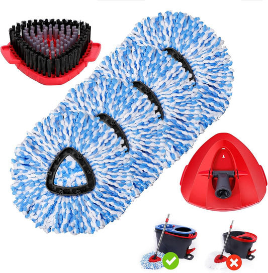 4 Pack Spin Mop Replacements Heads Compatible for Oceda RinseClean 2-Tank System,Microfiber Spin Mop Refills Head,1 Gray Mop Scrub Brush + 1 Mop Base + 4 Pack Easy Cleaning Mop Head Replacement