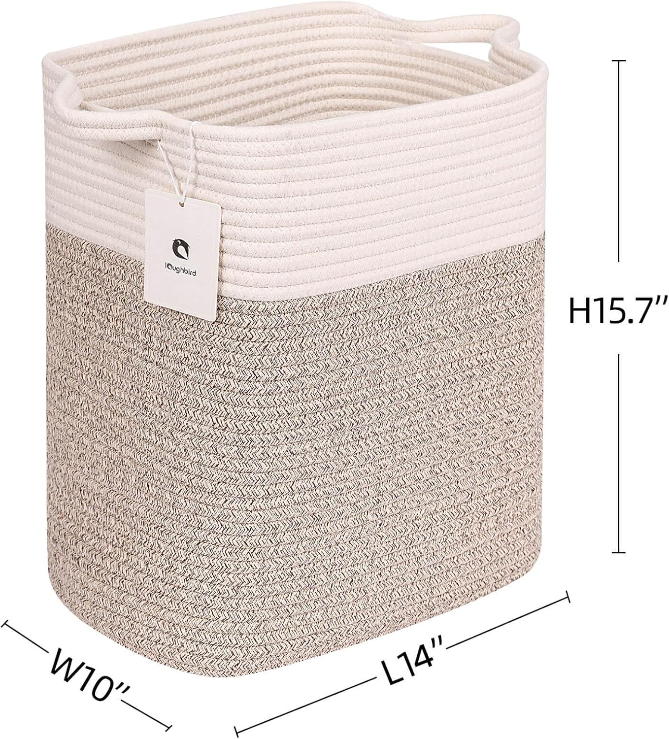 Medium and Large Woven Basket//With Handle, Used for Toys and Fabric Storage Basket used for Storing xl Storage Box, Decorative Storage Box Room (14L*15.7H WWhite Brown, 14L*10W*15.7H)