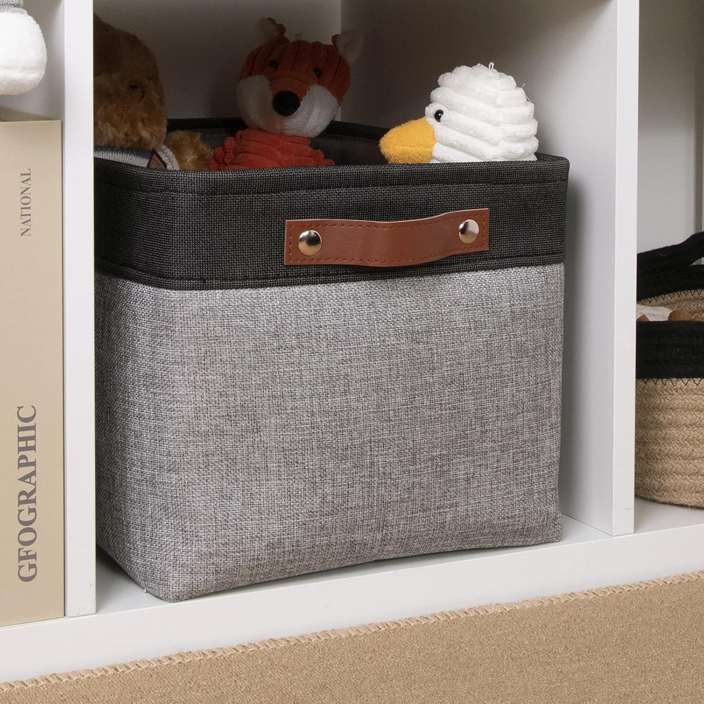 DULLEMELO Fabric Storage Basket for Shelves/Closets, Collapsible Rectangle Basket for Organizing Clothes, Toys, Towels, Books, Laundry, Nursery, Dog Toy Basket Empty (Black&Gray)