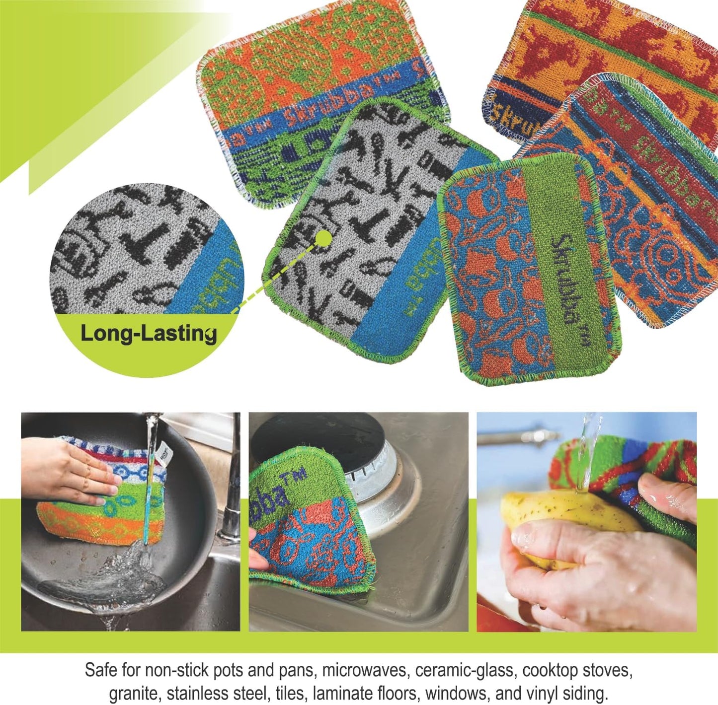 Wet-It Skrubba Non-Scratch Scouring Pad – European Scrubby Sponge for Kitchen, Dishes, Pots, Pans, Glass & Cookware – Durable Reusable Cleaning Pad with Tools Design