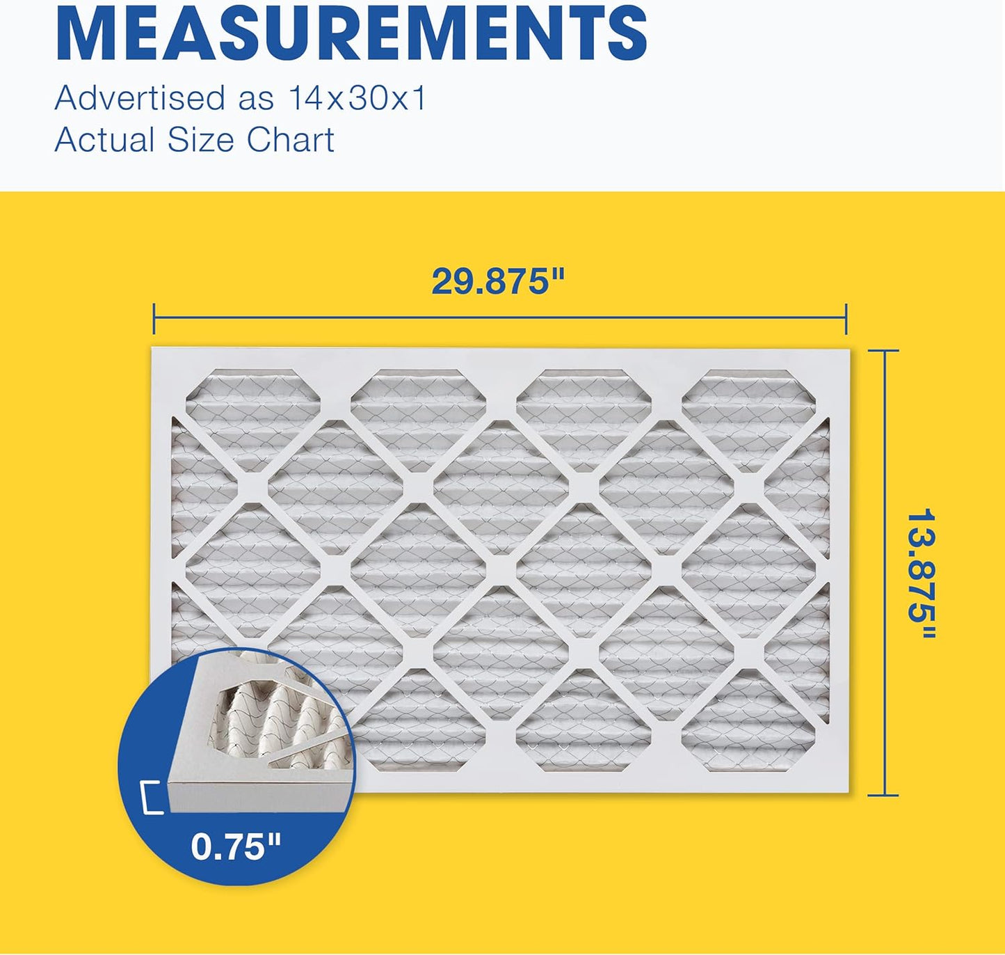 Aerostar 14x30x1 MERV 8 Pleated Air Filter, AC Furnace Air Filter, 6 Pack (Actual Size: 13 7/8" x 29 7/8" x 3/4")