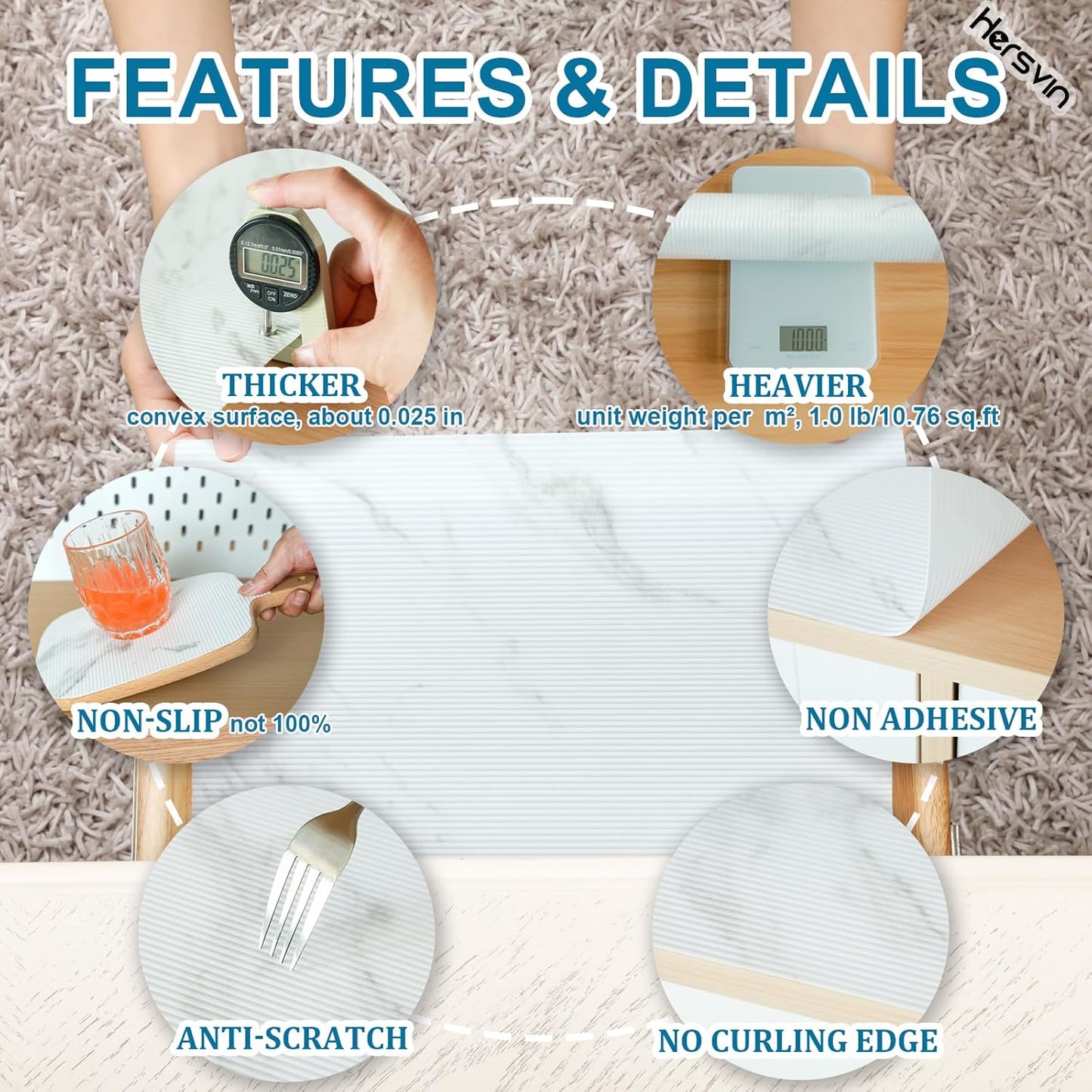 Shelf Liners 24 in x 20 ft EVA Drawer Mats, Non-Adhesive Cupboard Protector, Kitchen Cabinet Lining Fridge Liner (White Marble Stripe, 61x610cm)