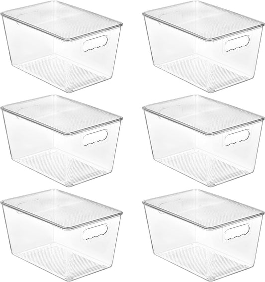 Vtopmart 6 Pack Clear Stackable Storage Bins with Lids, Large Plastic Containers with Handle for Pantry Organizer and Storage,Perfect for Bathroom,Cabinet,Kitchen,Fridge,Closet Organization