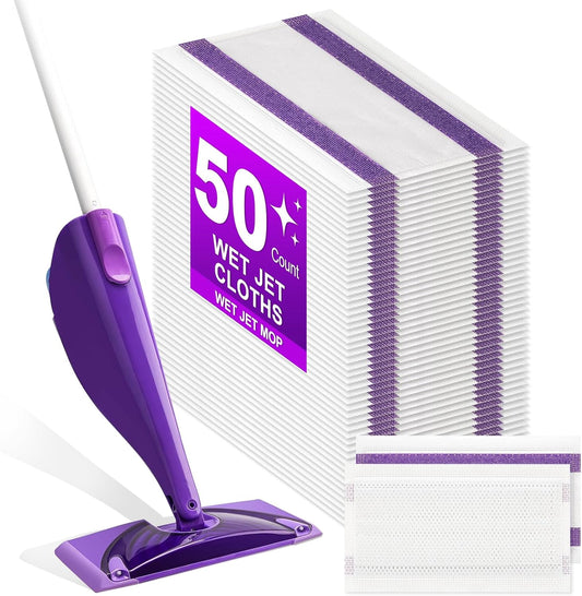 50 Count Disposable Wet Jet Pads for Wet Jet Spray Mop, Wet Jet Pads Refills for Multi Surface, Disposable Wet Jet Hardwood Floor for Wet Pads, Thickness & Absorbent