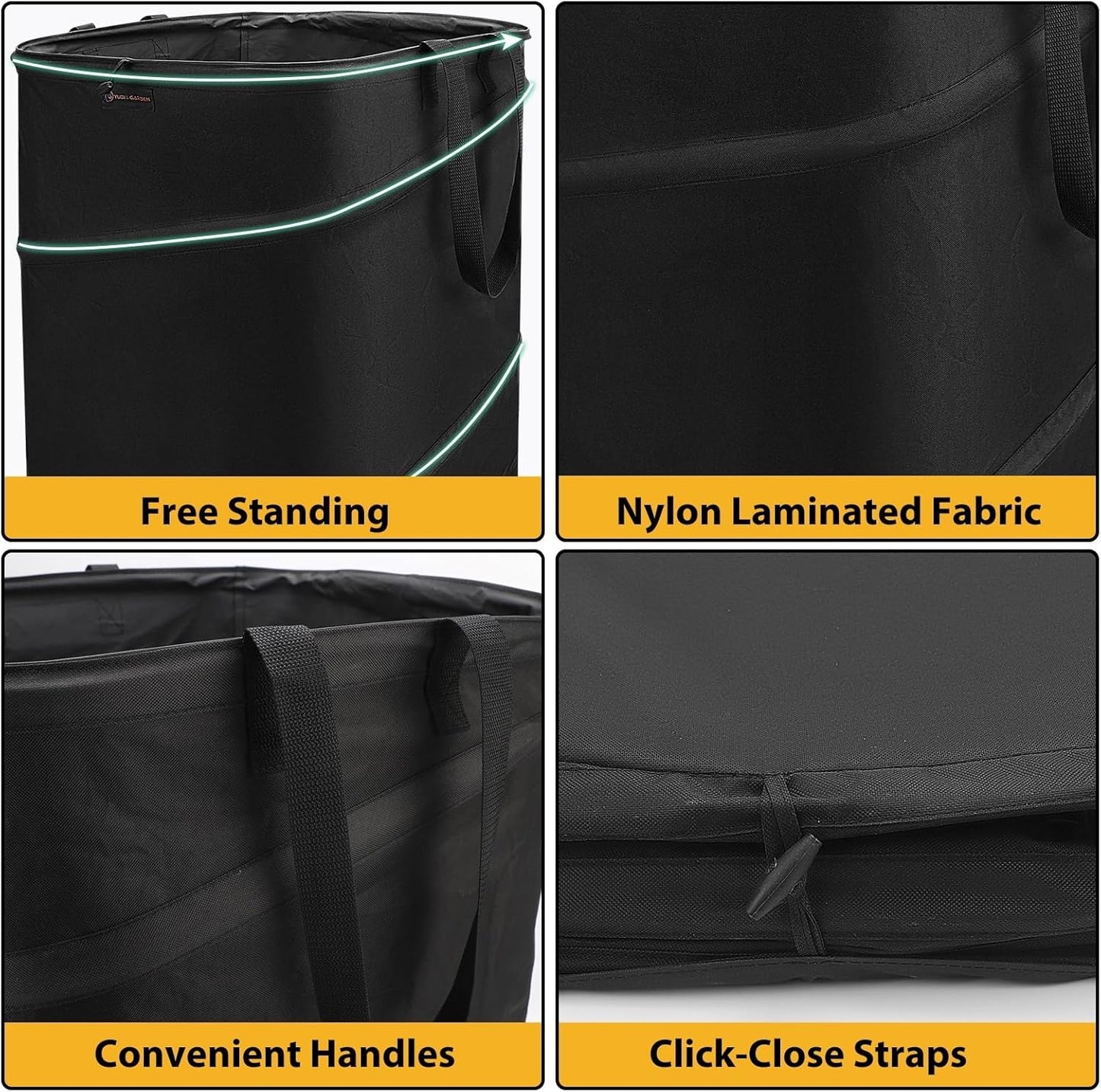 YUDI & GARDEN 19 Gallon Square Collapsible Yard Waste Bin｜Collapsible Trash Can｜Camping Trash Can, for Collecting Weeds or Yard and Party Waste