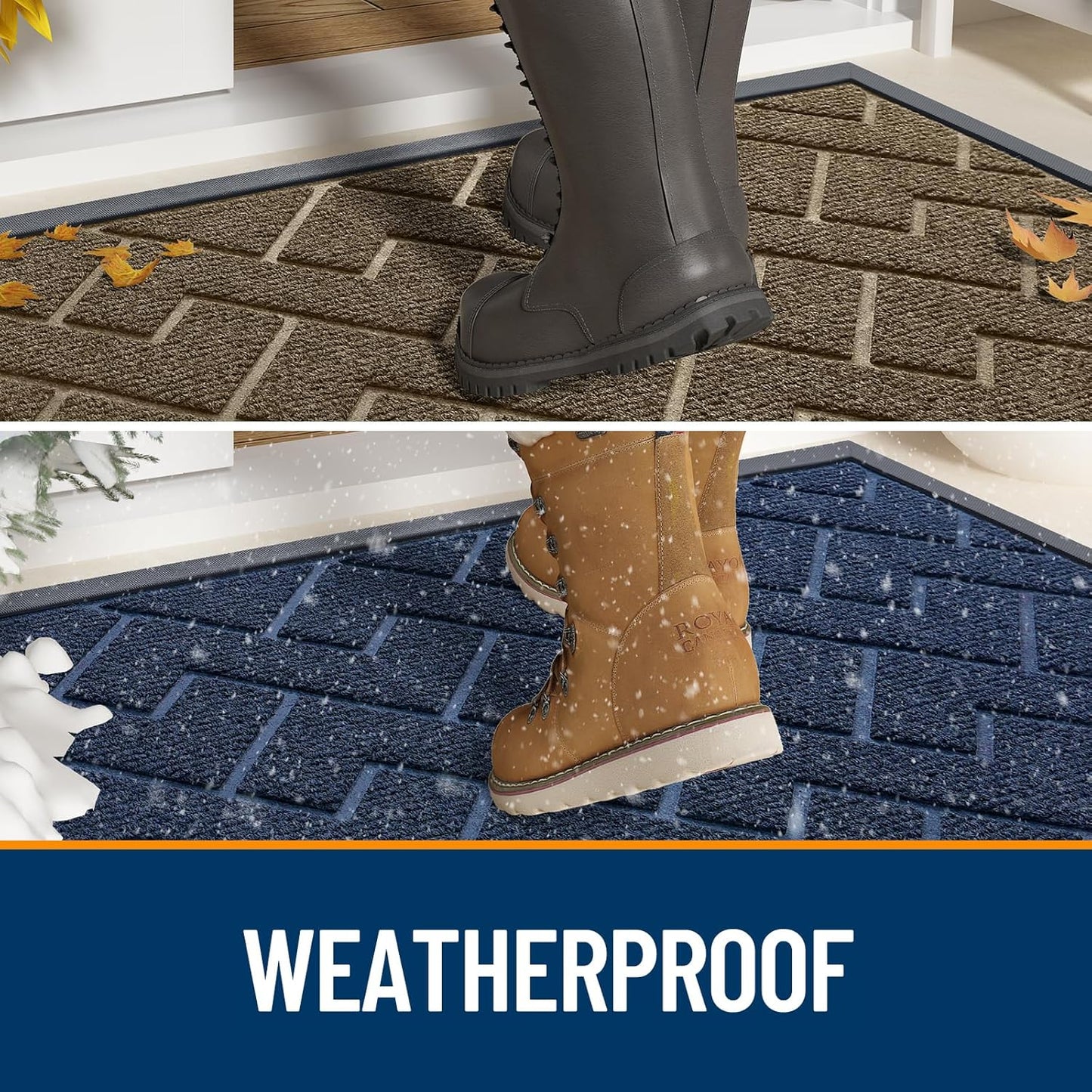 OLANLY Front Door Mat Indoor Outdoor Entrance, Waterproof All-Season, All-Weather Doormat, Sturdy Natural Rubber, Low Profile, Easy Clean Patio Porch Entryway Mat, Herringbone Brick (Beige, 29.5x17)