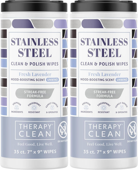 Therapy Stainless Steel Wipes, 30 Count (2 Pack) - Appliance Cleaner for Fridge, Dishwasher, Oven, Stove, Sink, Microwave, and More - Removes Smudges, Fingerprints, and Leaves a Streak-Free Shine