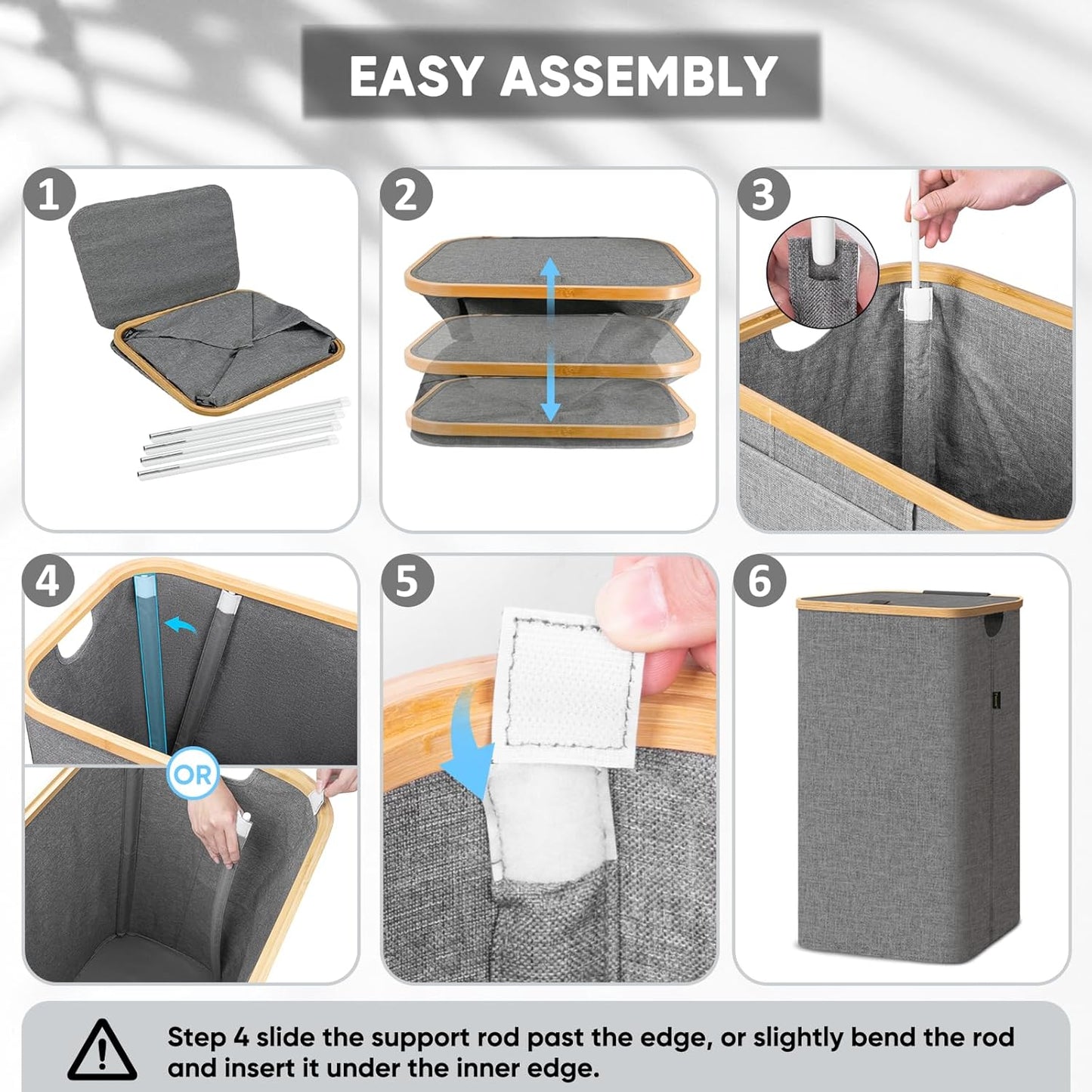 BALEINE Laundry Hamper with Lid, Tall Laundry Baskets with Bamboo Pull Handles, Large Laundry Bin with Internal Support (18 Gal/70L, Grey)