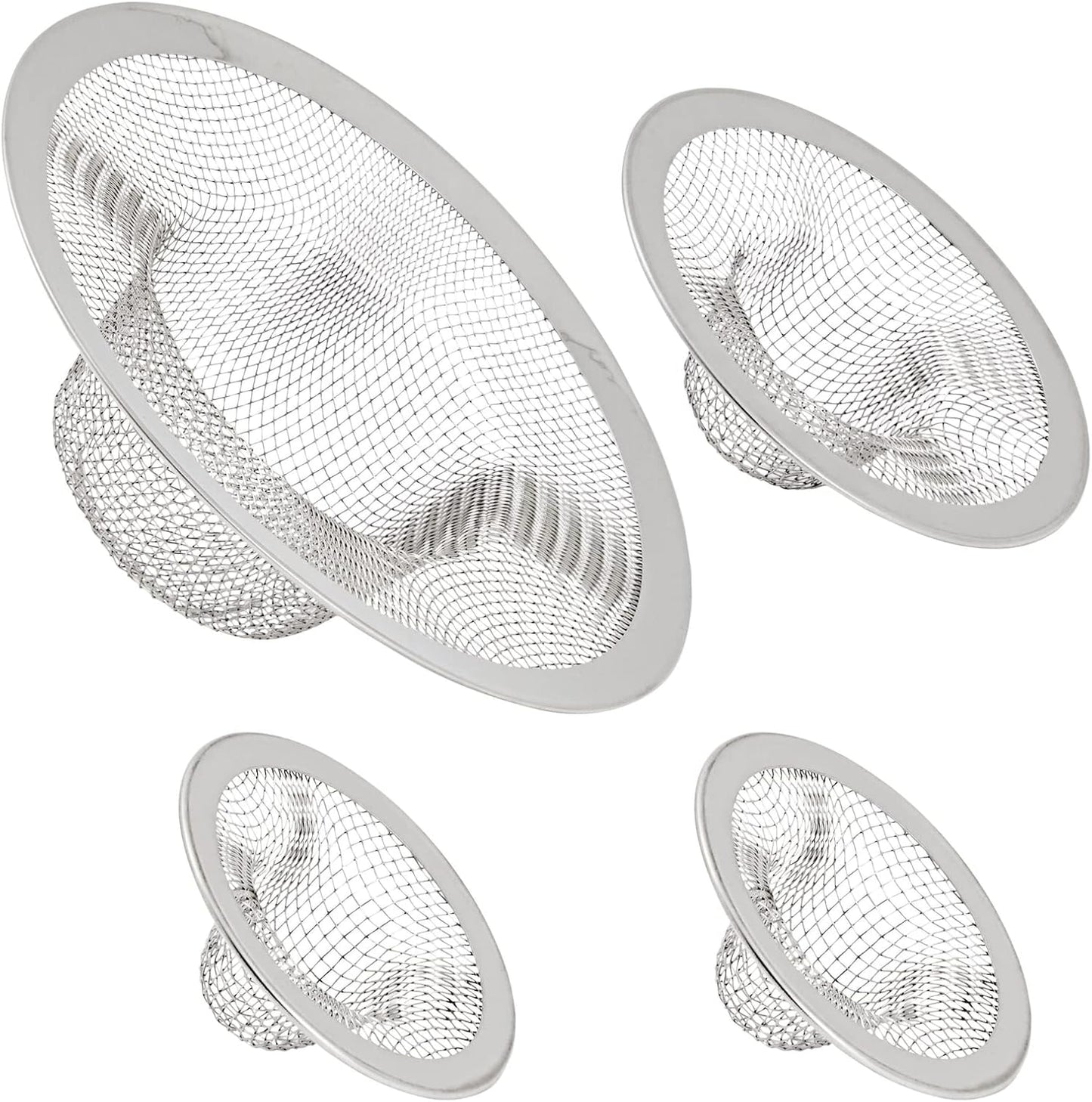 Juvale 4-Pack Stainless Steel Kitchen Sink Drain Strainer - Mesh Screen Sink Strainer and Hair Catcher for Bathroom (4.3", 2.8" and 2.1")