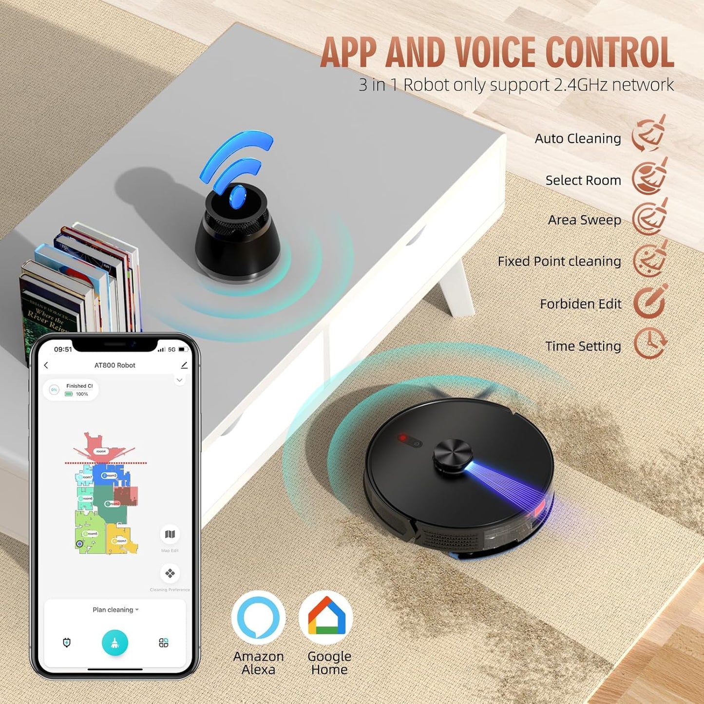 3-in-1 Robot Vacuum and Mop Combo with Self-Emptying Dock for 60 Days，LiDAR Navigation,4500Pa Strong SuctionApp/WiFi/Alexa Control, Self-Charging, Replaceable Dust Bag
