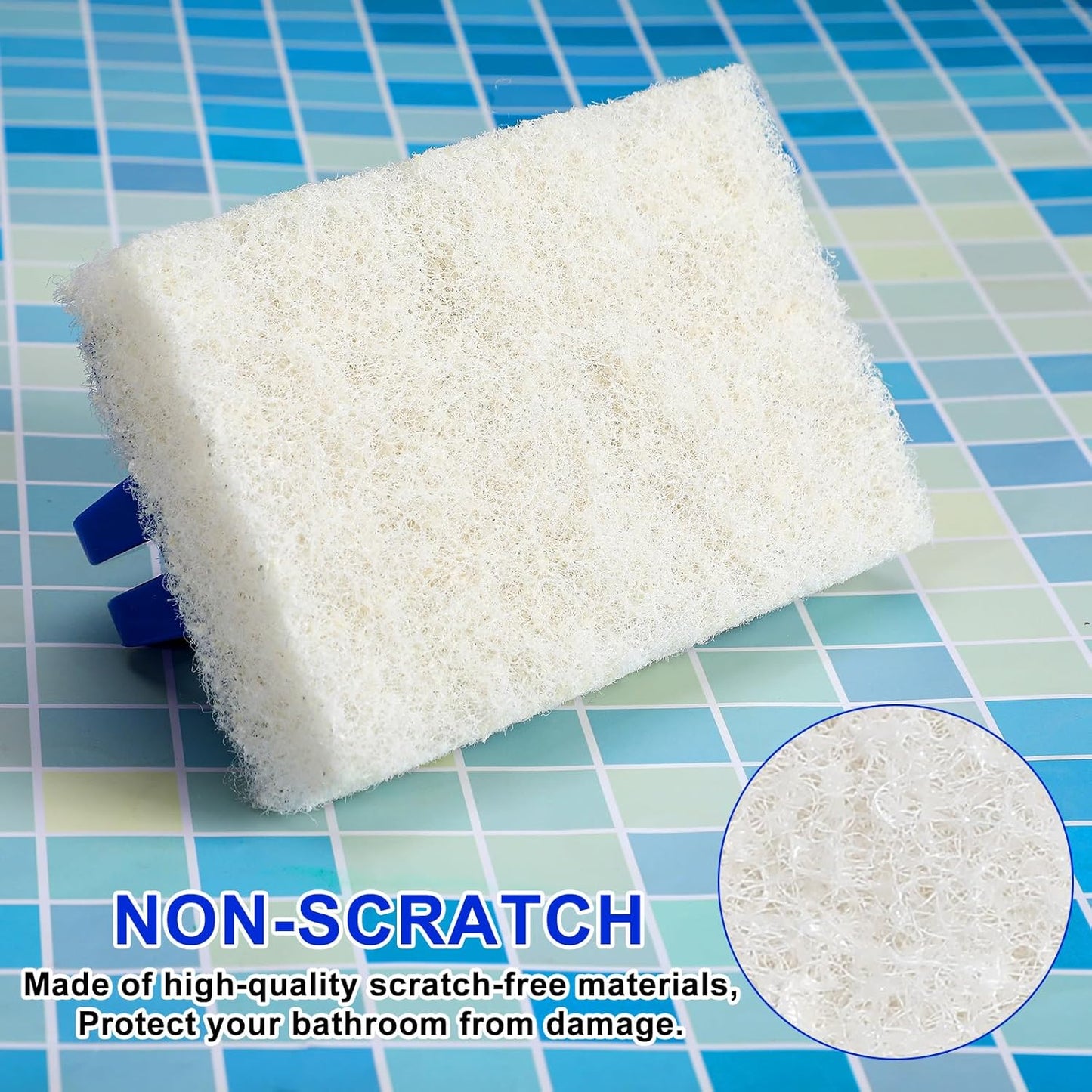 18 Pcs Handled Bath Scrubber Set, 15 Bathroom Scouring Pad 3 Bathtub Scrubber with Handle Non Scratch Soap Scum Remover for Cleaning Sink Shower Tile Swimming Pool Step and Corners(Blue and White)