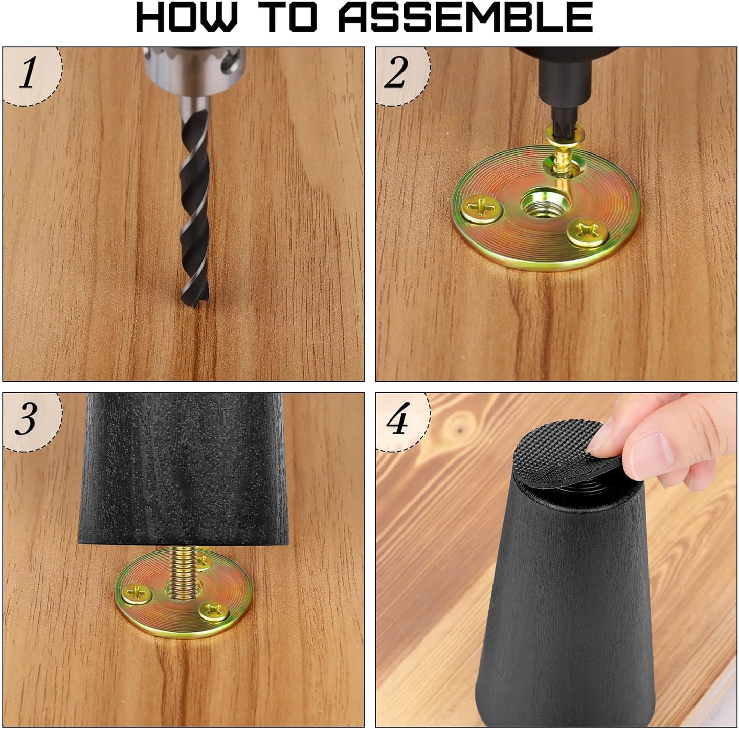 TURSTIN 16 Pack 4 Inch Plastic Furniture Legs with M8 T-Nuts Screws Tapered Sofa Couch and Chair Legs Replacement Furniture Legs for DIY Projects Sofas Coffee Tables Dressers Beds