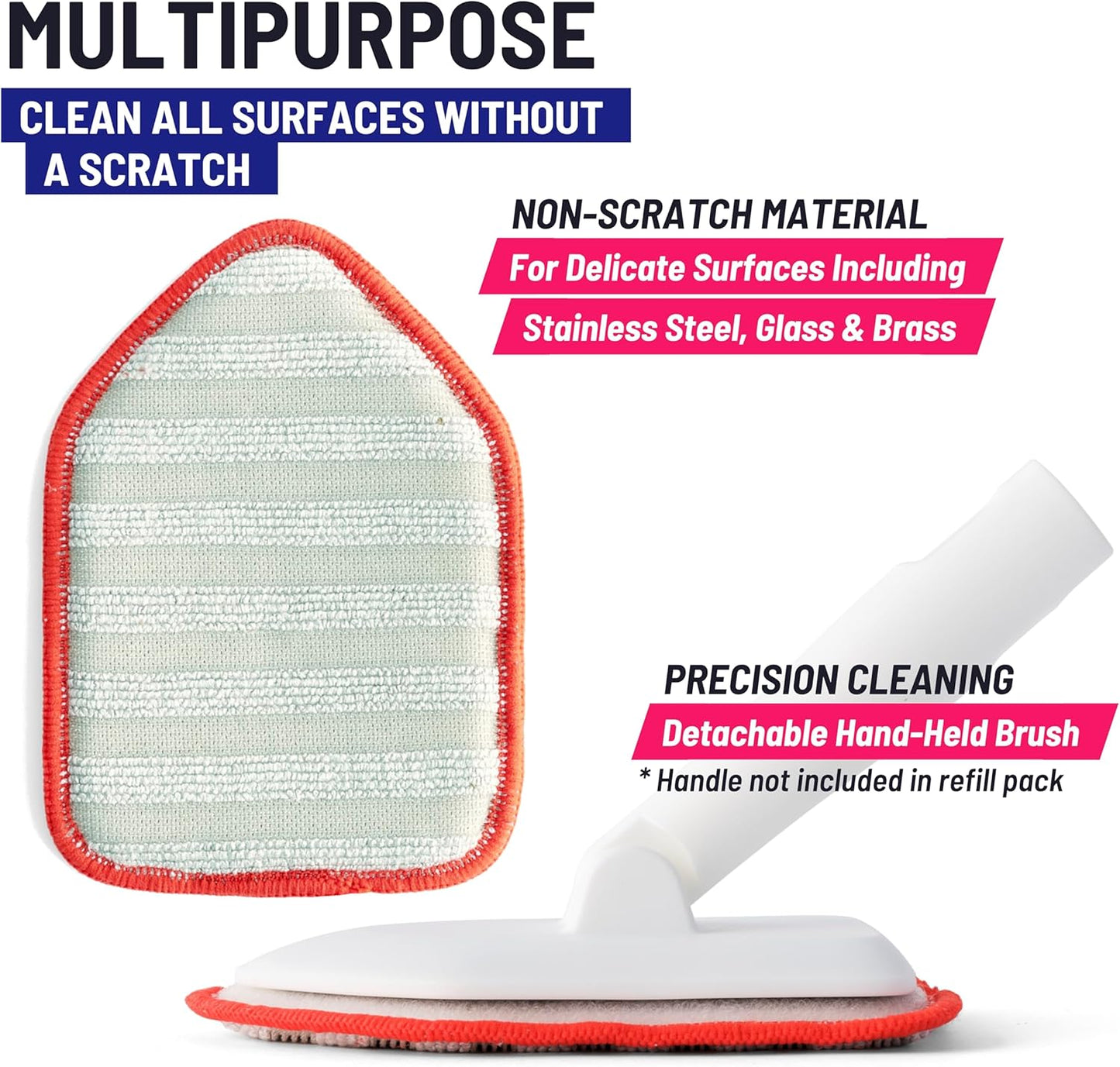 Replacement Microfiber Pad for Moku Home Extendable Tub Tile Shower Scrubber for Cleaning Non-Scratch (2X Microfiber Pad Red)