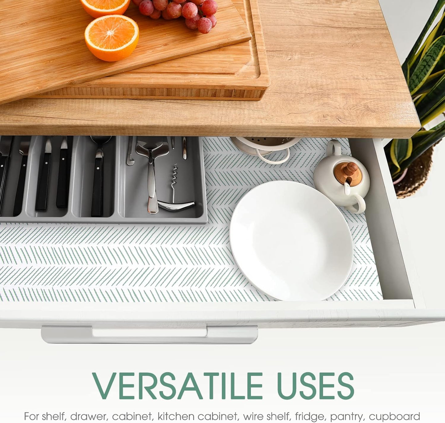 Glotoch Premium Non Slip Shelf Liner, Non-Adhesive Drawer Liner, Waterproof Shelf Liners for Kitchen Cabinets, Drawer, Fridge, Wire Shelving, Pantry-17.5" X30FT, Heavy Duty, White Herringbone