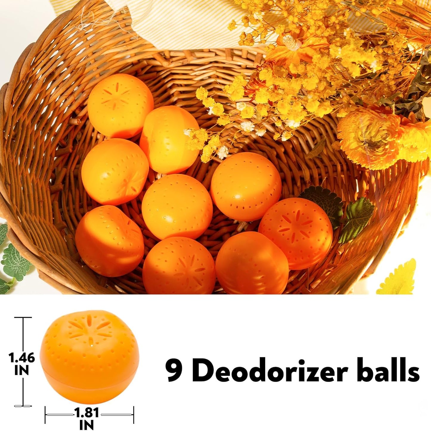 9 Pack Baking Soda Deodorizers, Shoe Deodorizer Balls, Air Freshener for Home, Odor Eliminator for Closets Bathroom Pets, Up to 180 Days