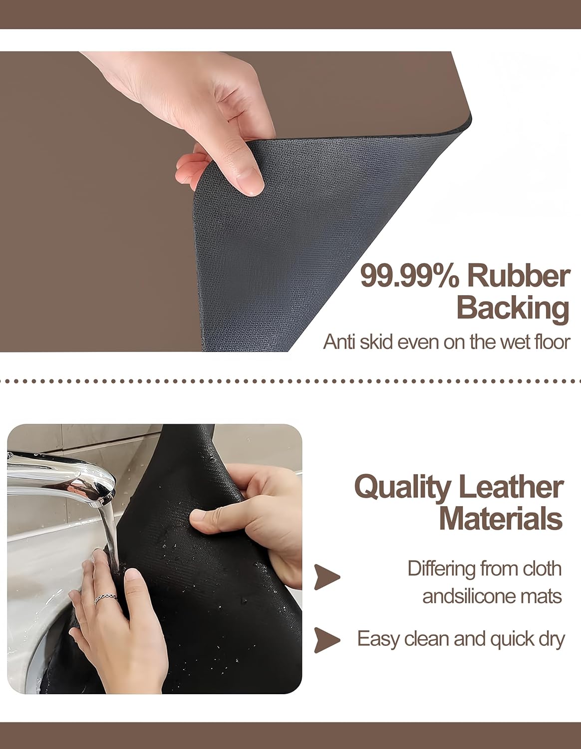 Dish Drying Mat for Kitchen Counter, 17" x 31.5"Dish Drying Pad with Non-slip Rubber Backed, Hide Stain Anti Absorbent for Kitchen Counter, Drying Mat for Coffee Machine Dish Rack (Brown)