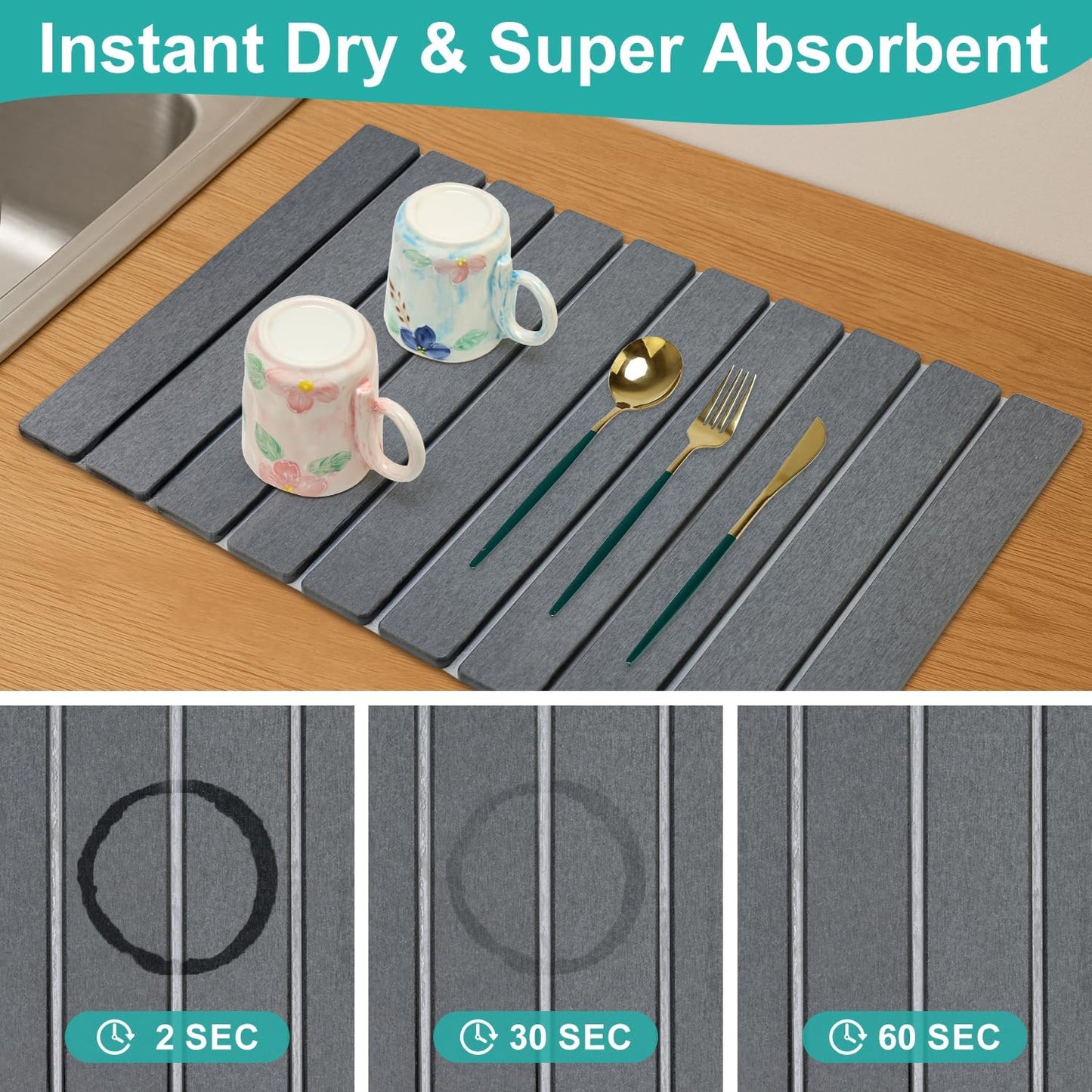 3 Pcs Large Stone Drying Mats for Kitchen Counter Diatomaceous Earth Dish Fast Dry Stone Sink Mat Dish Drying Matt Pad Water Absorbing Bathroom Trays Kitchen Countertop Diatomite Dish Draining Mat