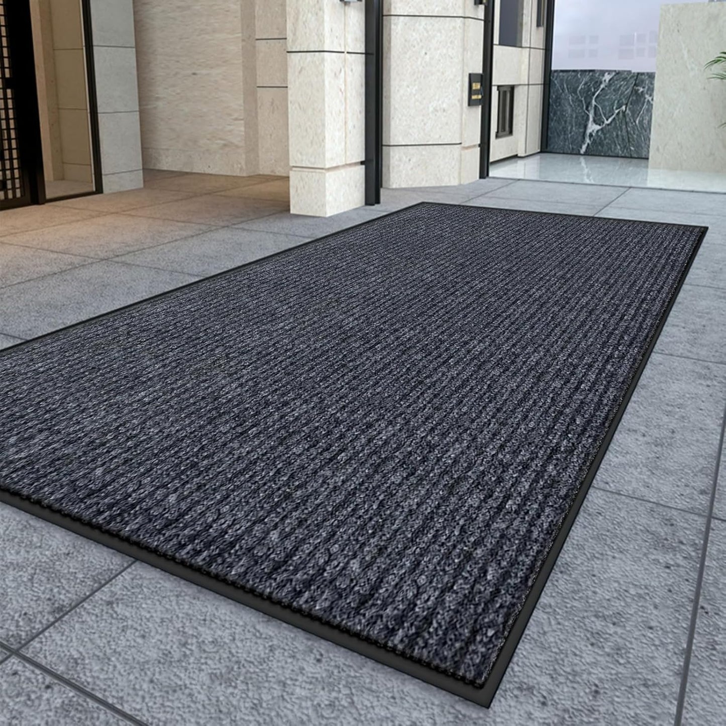 Kuyal Front Door Mat, 4'x8' Indoor Outdoor Entrance Mat, Commercial Floor Mats Inside Outside Entrance, Heavy Duty Durable Welcome Mats, Rubber Backing Non Slip Outdoor Mats for Entryway,Dark Gray