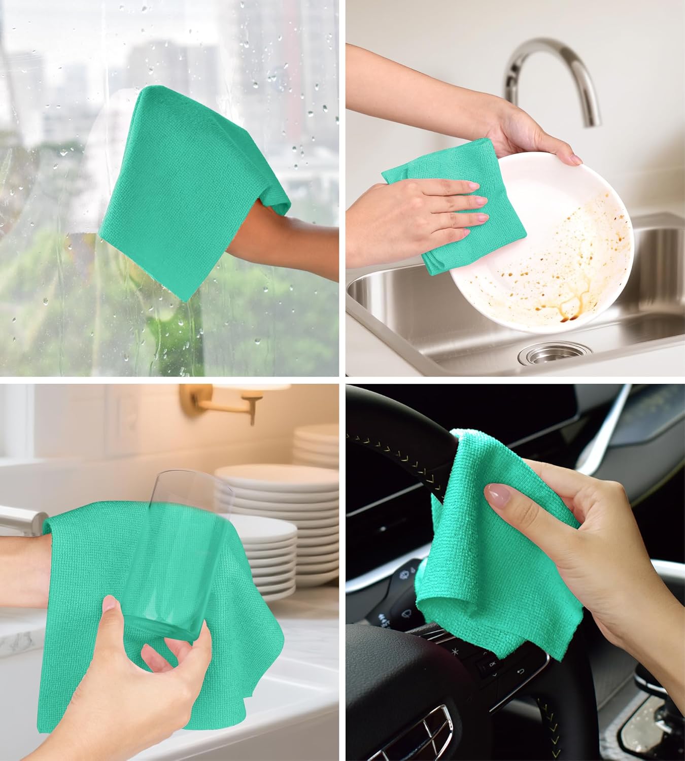 Roll of Microfiber Cleaning Cloth –100 Pack, Tear Away Microfiber Towels, Reusable, Washable, Scratch-Free, Cleaning Supplies,Kitchen Towels for Car, Home, Kitchen (Malachite Green)