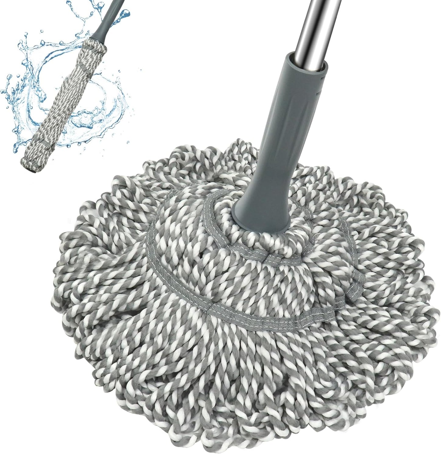Self Wringing Mop - Easy Squeeze Twist Mop with 52.5 Inch Long Handle, Heavy Duty for Hardwood, Tile, Vinyl & Laminate Floors (Gray)