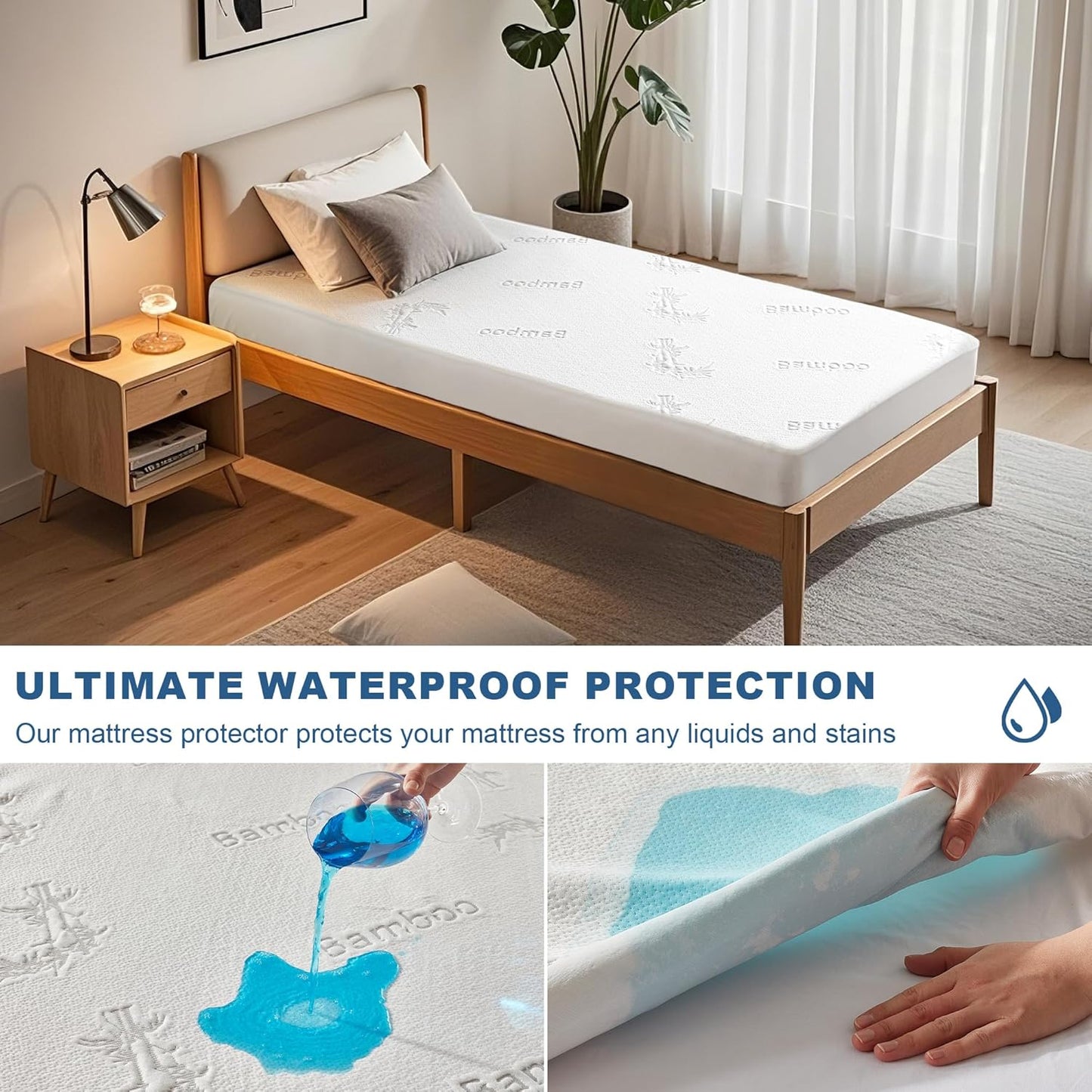 Waterproof Mattress Protector, Twin XL Size Mattress Pad Fitted 6-15" Deep Pocket, 3D Air Fabric Bed Mattress Cover Noiseless Washable for College Dorm