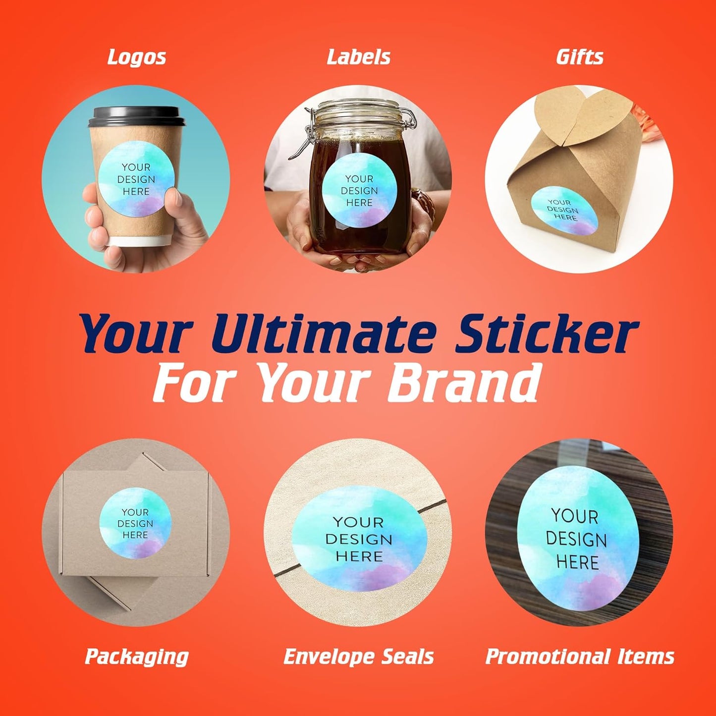 100 Custom Vinyl Stickers - Upload Your own Image, Text, Design, Logo - Personalized Logo Labels for Handmade, Packaging, Bottle, Jars, Candle, Brand Stickers (Blue Swirls, 4x4)