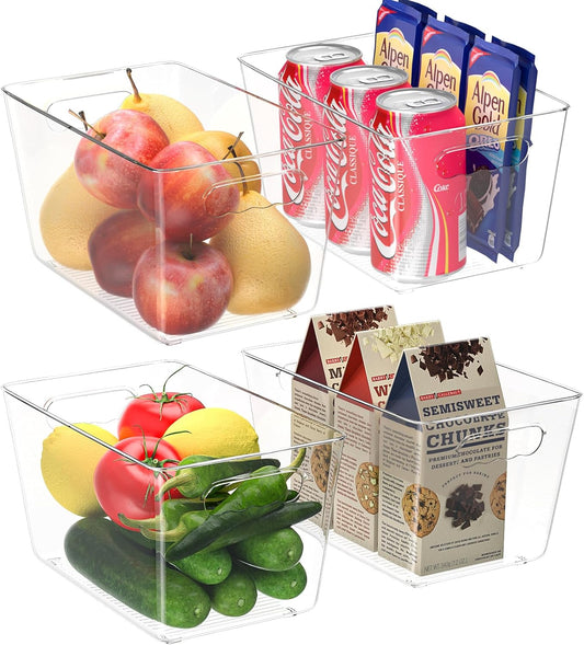 BALEINE Clear Plastic Storage Bins, Pantry Organization, BPA Free Stackable Refrigerator Organizers and Storage with Handles for Kitchen Fridge Cabinet Bathroom (4PK, 9.5x5.5x4.5)