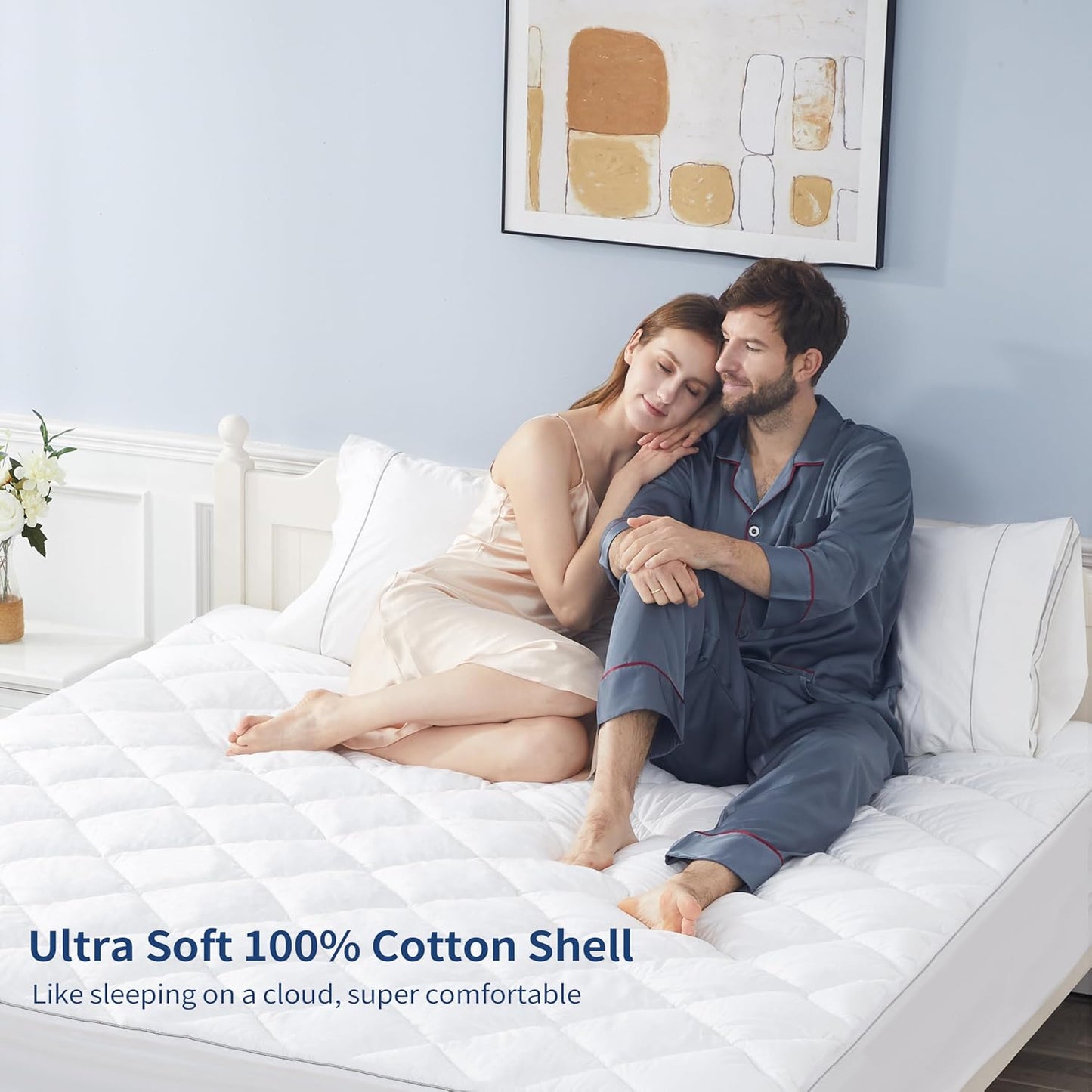 Sunflower Full Mattress Pad Cover, Cotton Mattress Cover Hypoallergenic, Extra Deep Pocket 18"-22" Quilted Mattress Protector Full Size Thin Version, Soft Breathable and Noiseless